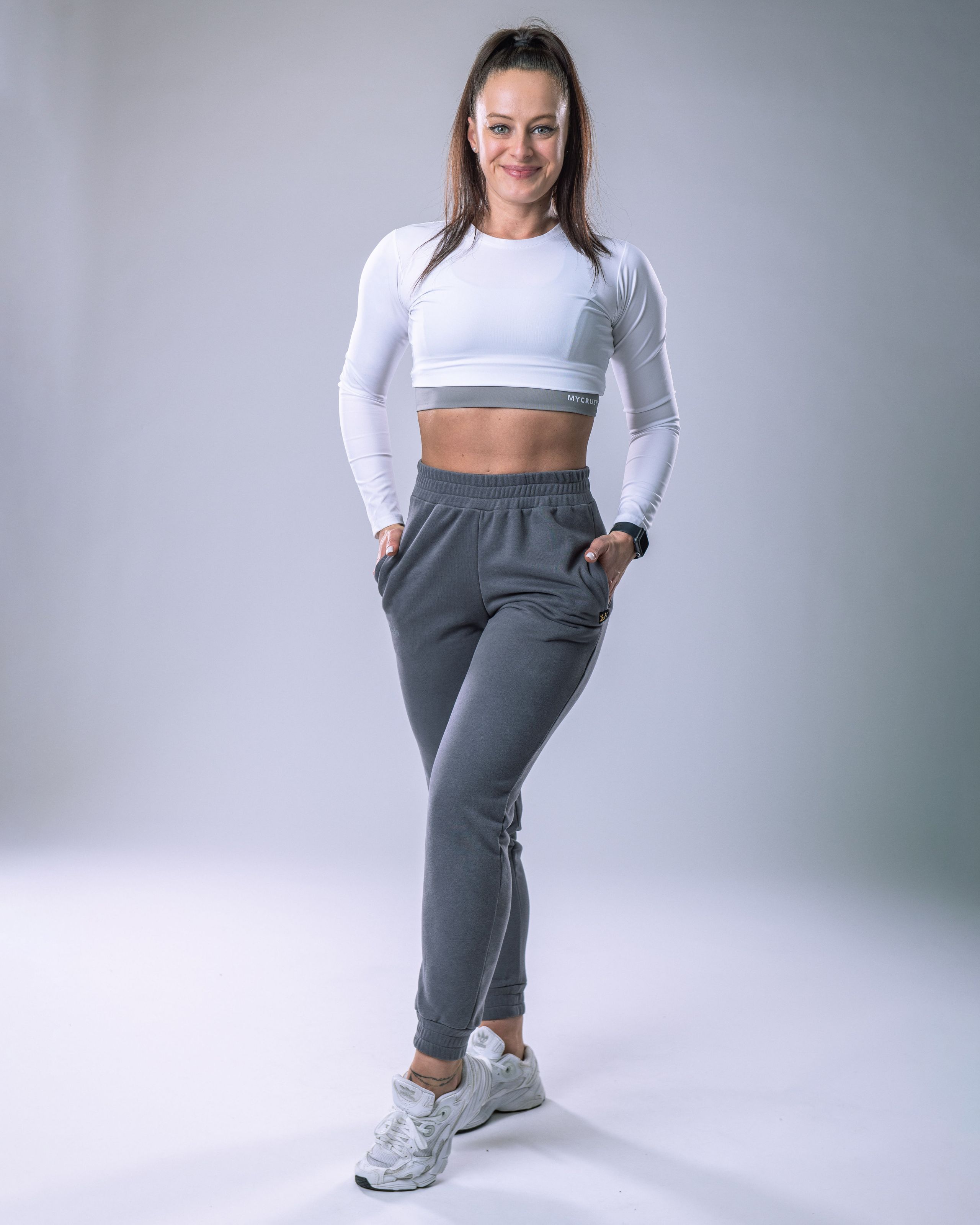 Croptop LYCRA s dlouhým rukávem bílý M-3