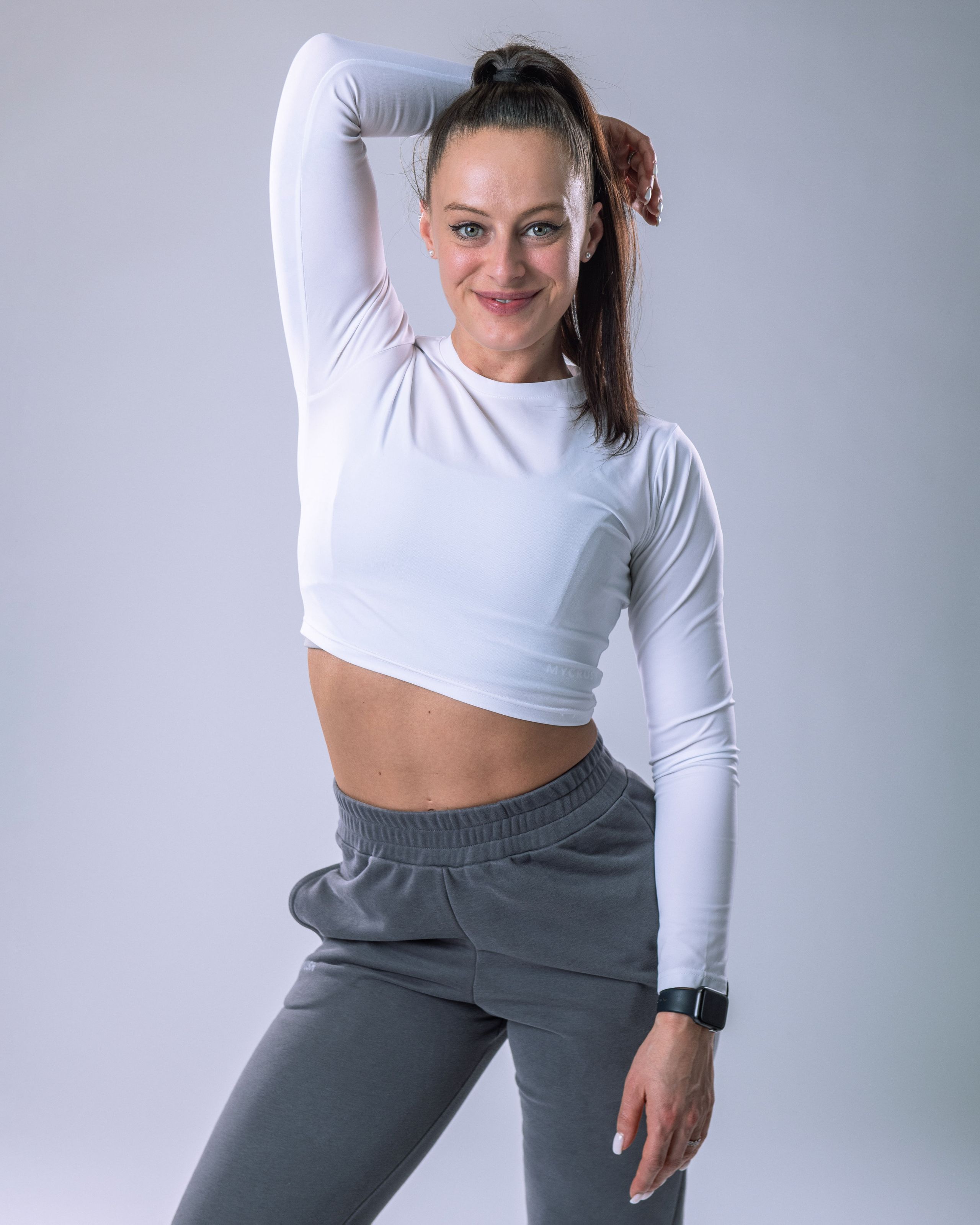 Croptop LYCRA s dlouhým rukávem bílý S-7