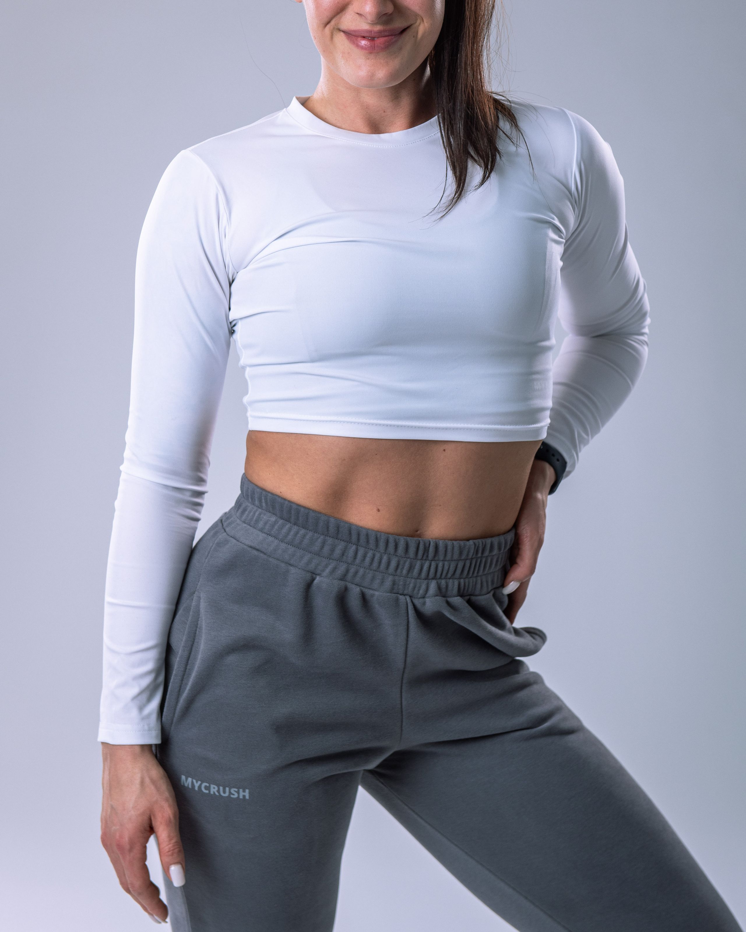 Croptop LYCRA s dlouhým rukávem bílý S-8