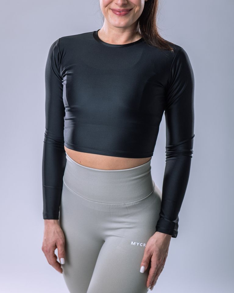 Croptop LYCRA s dlouhým rukávem černý M-0