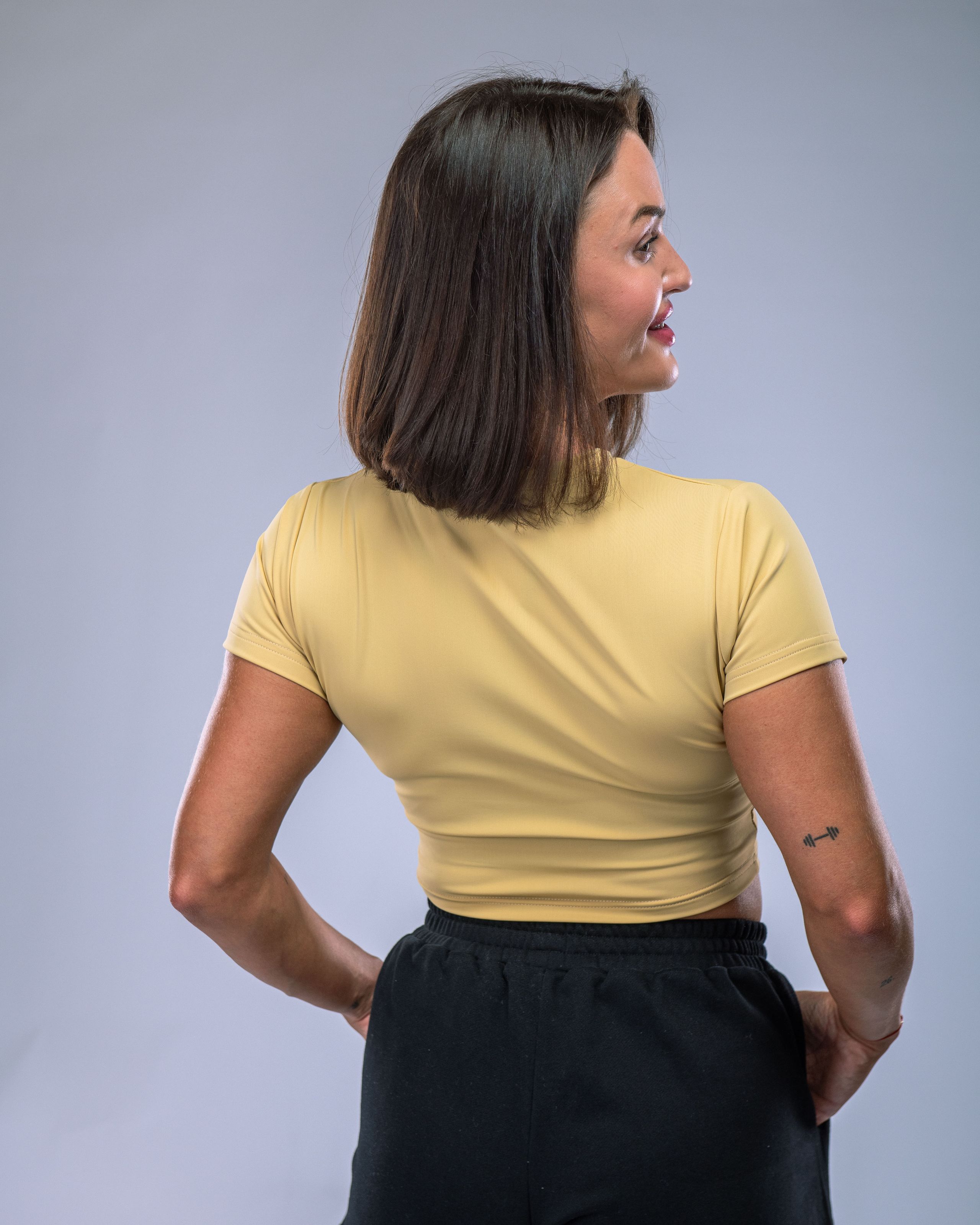 Croptop LYCRA s krátkým rukávem žlutý S-1
