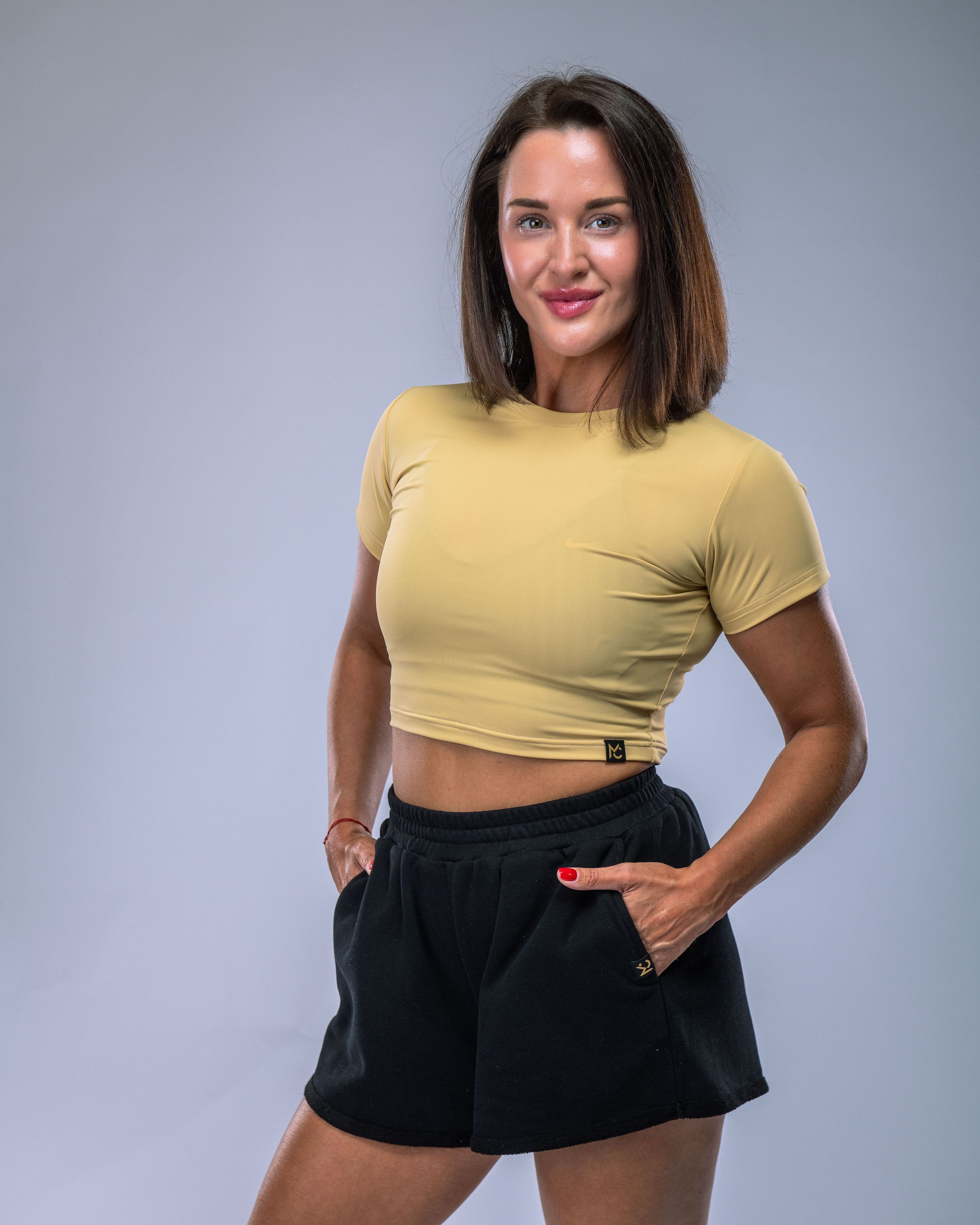 Croptop LYCRA s krátkým rukávem žlutý S-3