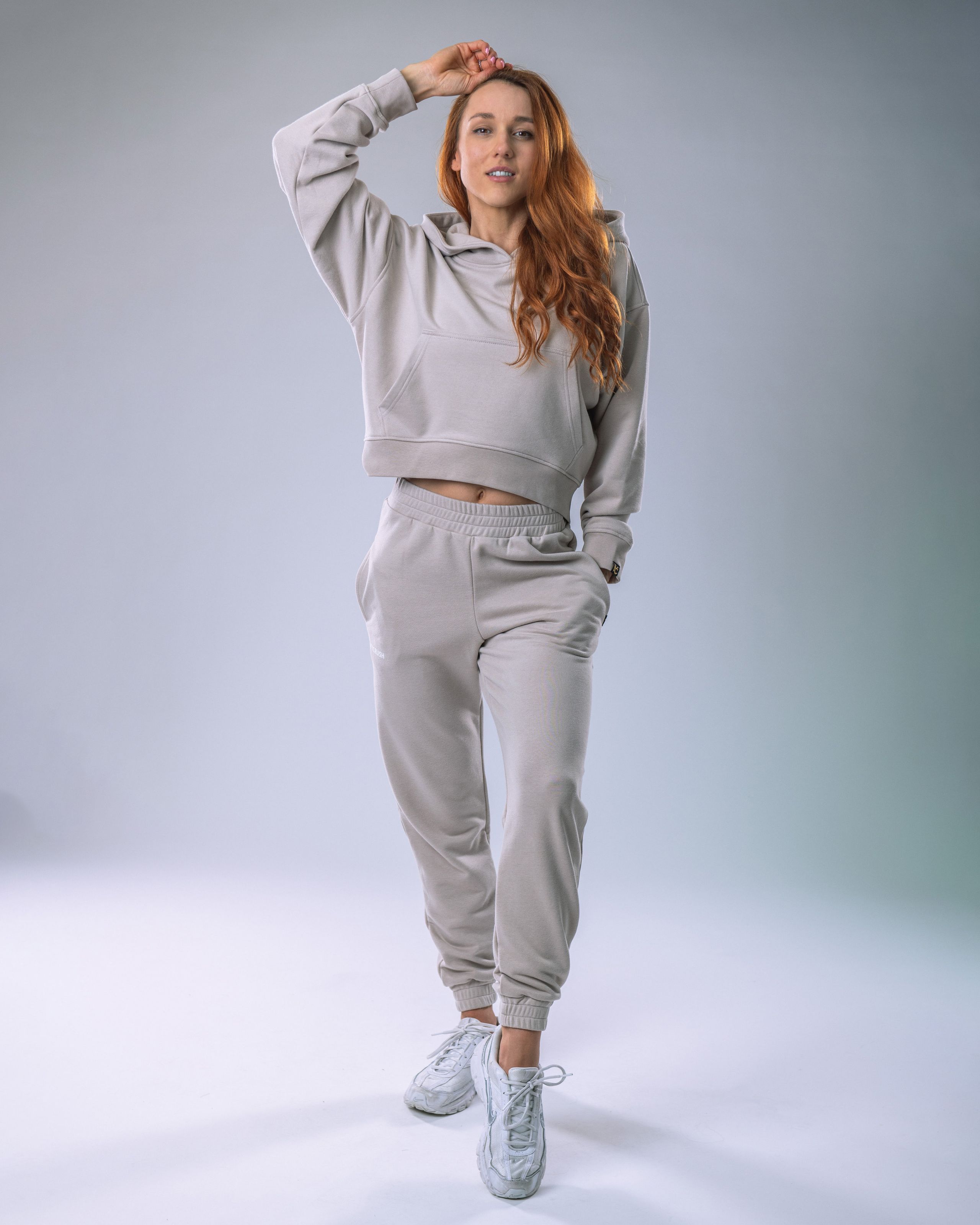 Dámská mikina oversize s kapucí béžová L-2