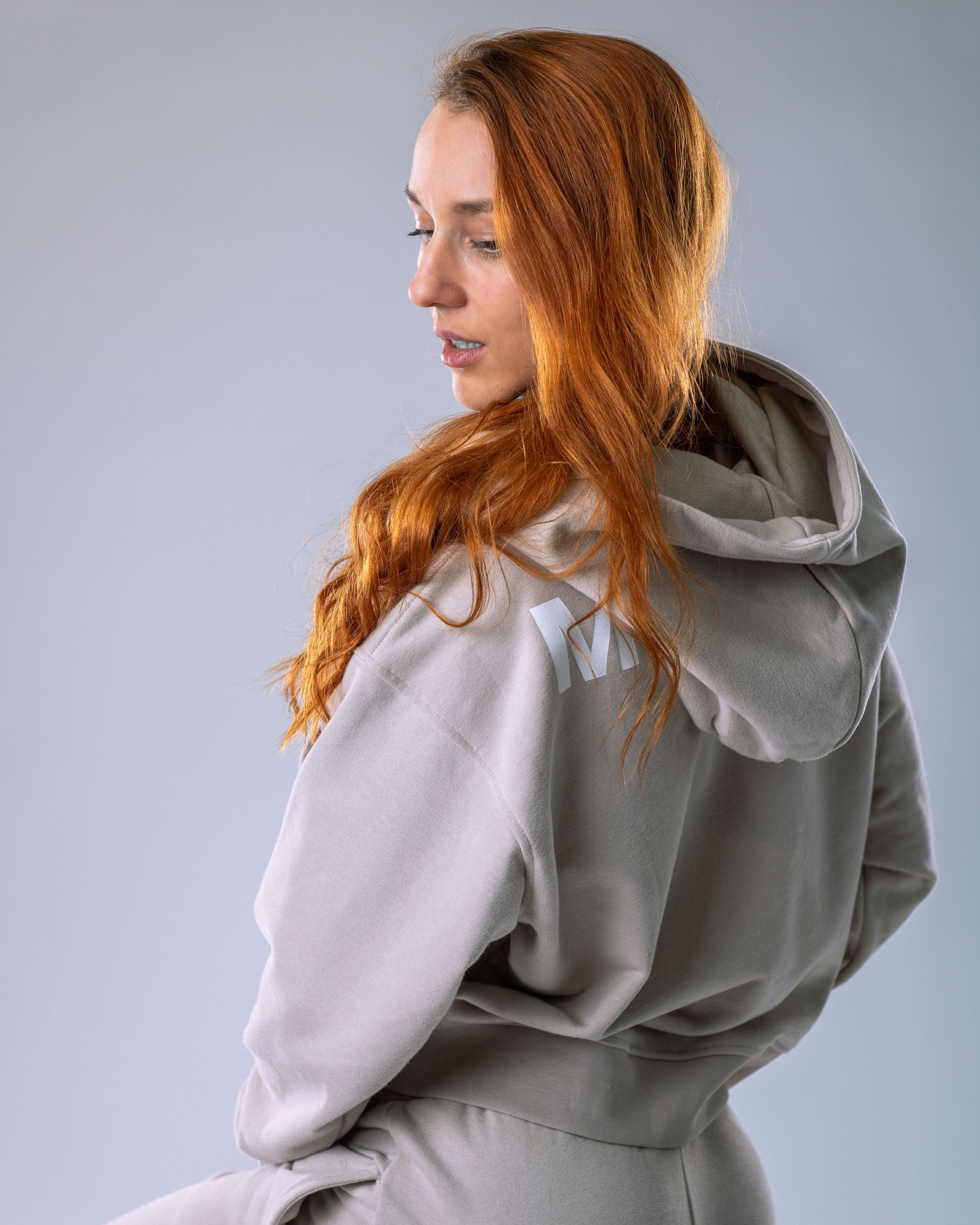 Dámská mikina oversize s kapucí béžová L-4
