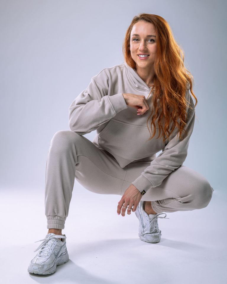 Dámská mikina oversize s kapucí béžová M-5