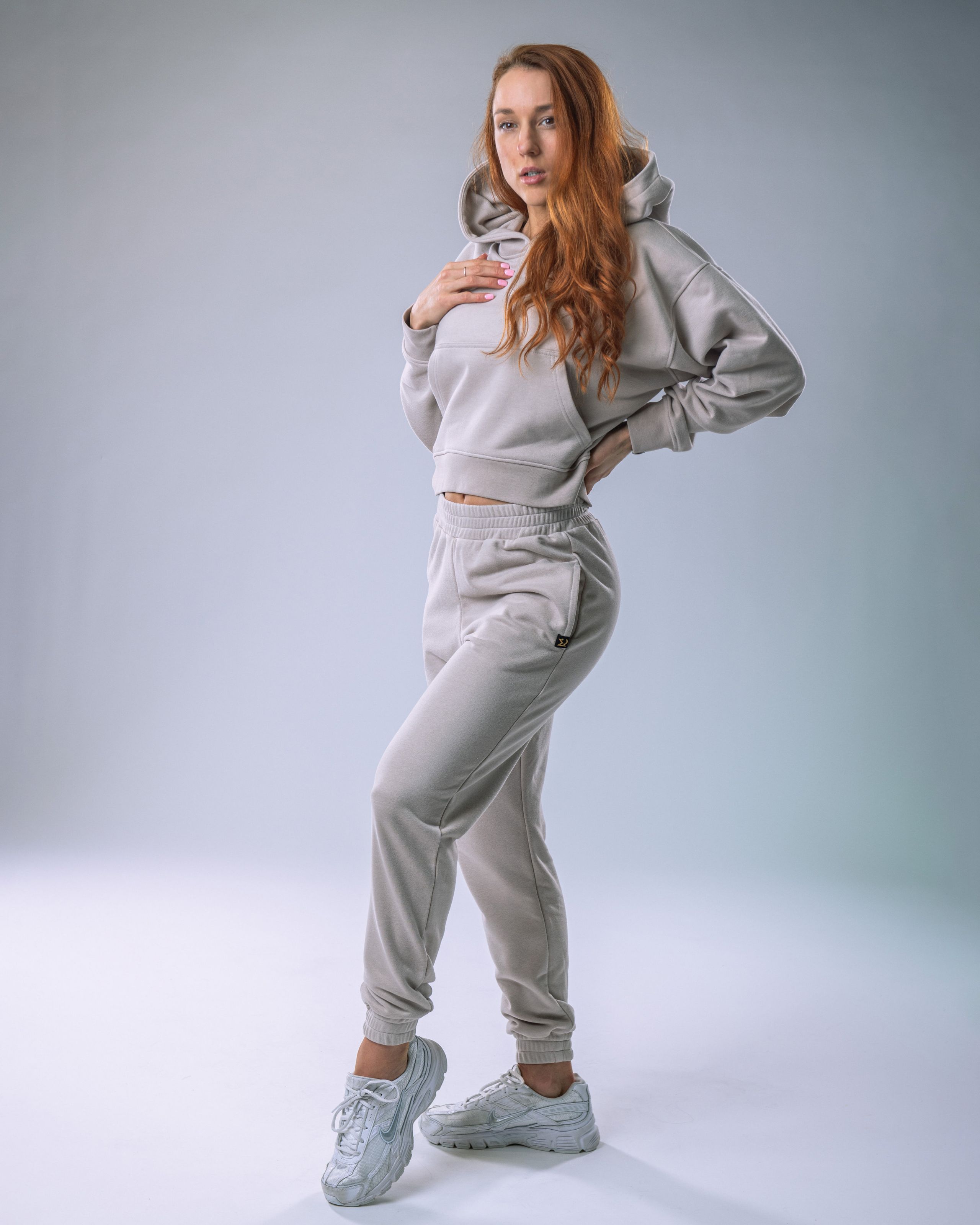 Dámská mikina oversize s kapucí béžová M-8