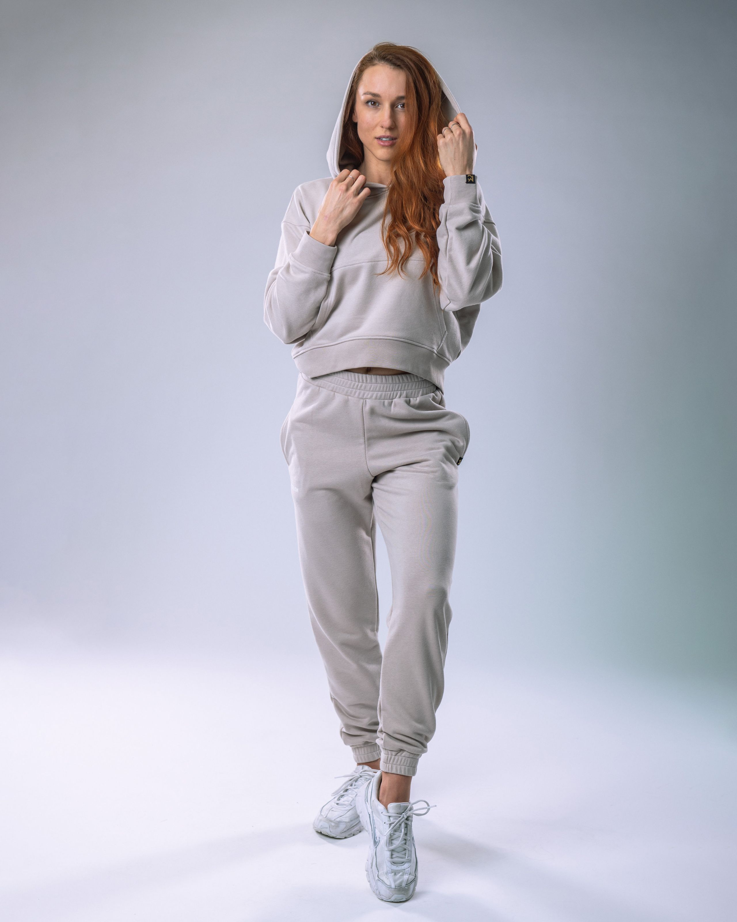Dámská mikina oversize s kapucí béžová S-1