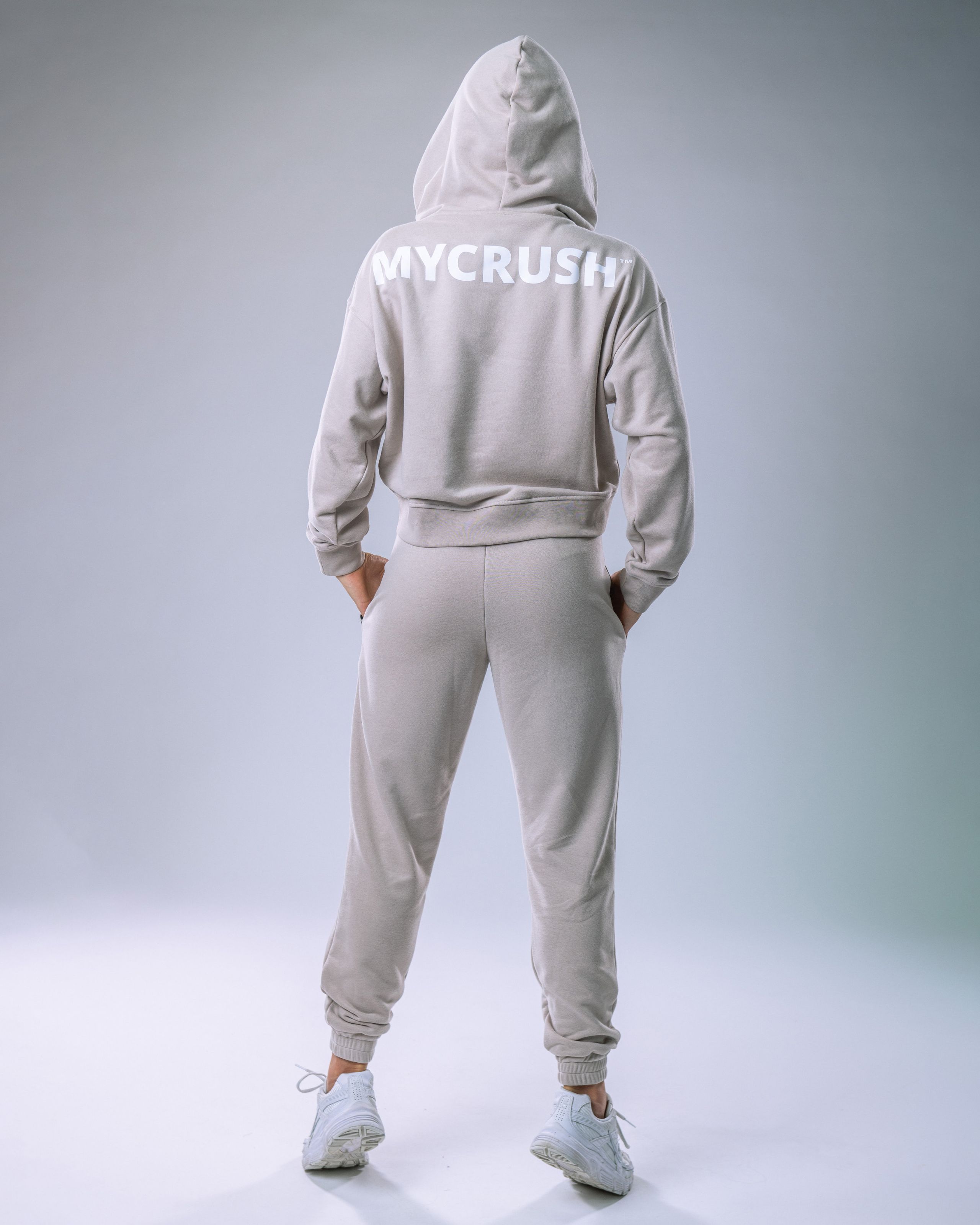 Dámská mikina oversize s kapucí béžová S-3
