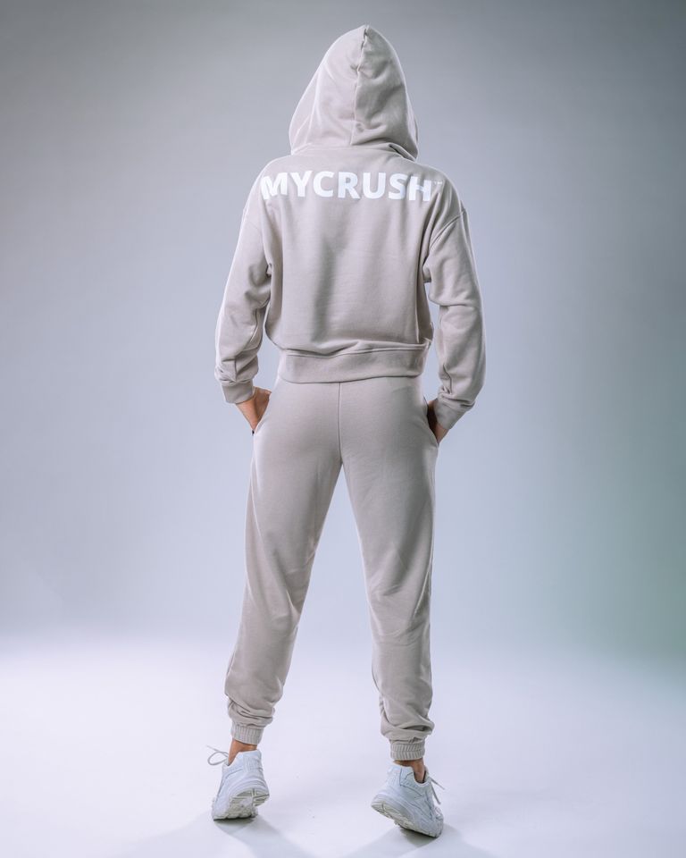 Dámská mikina oversize s kapucí béžová XS-2