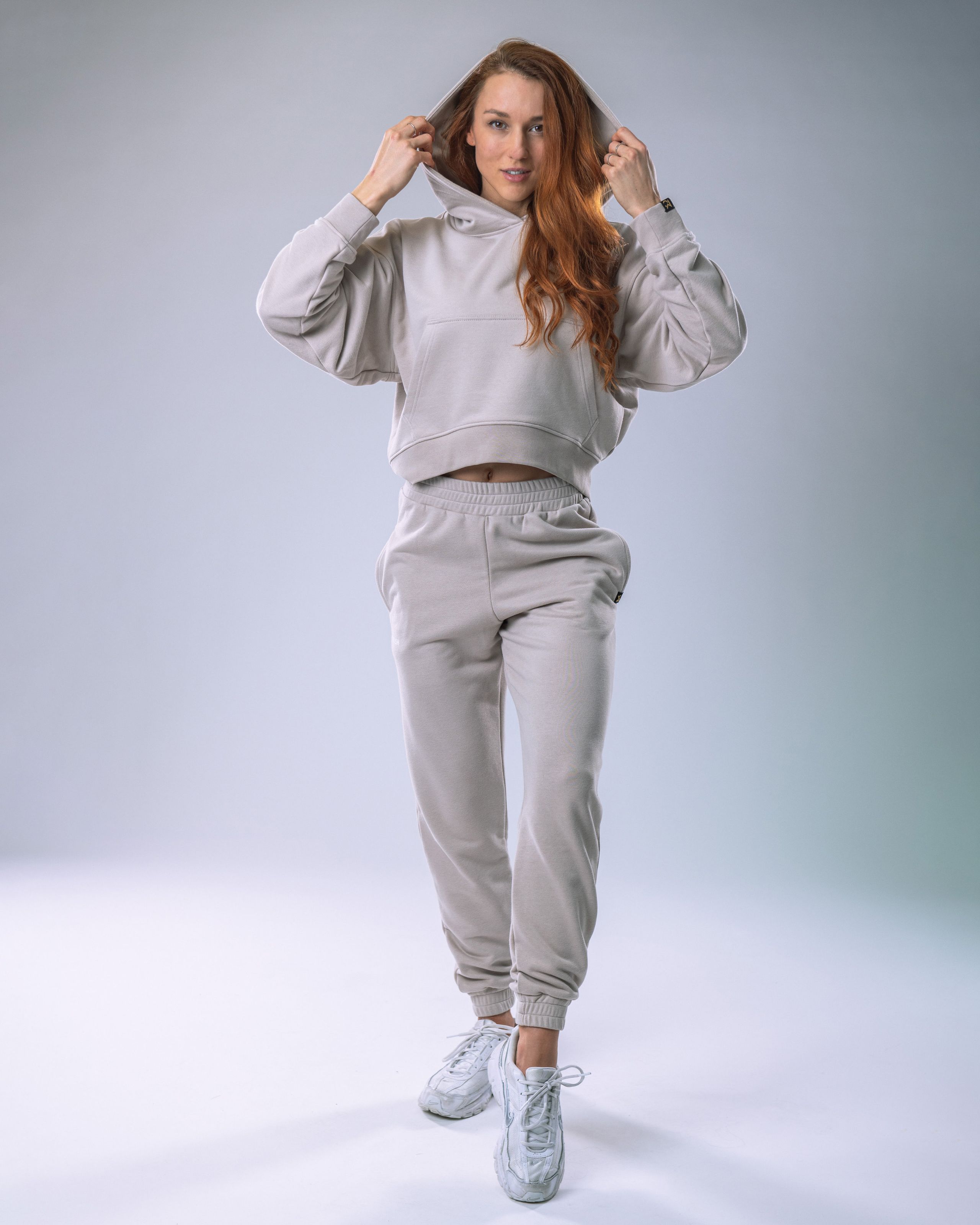 Dámská mikina oversize s kapucí béžová XS-5