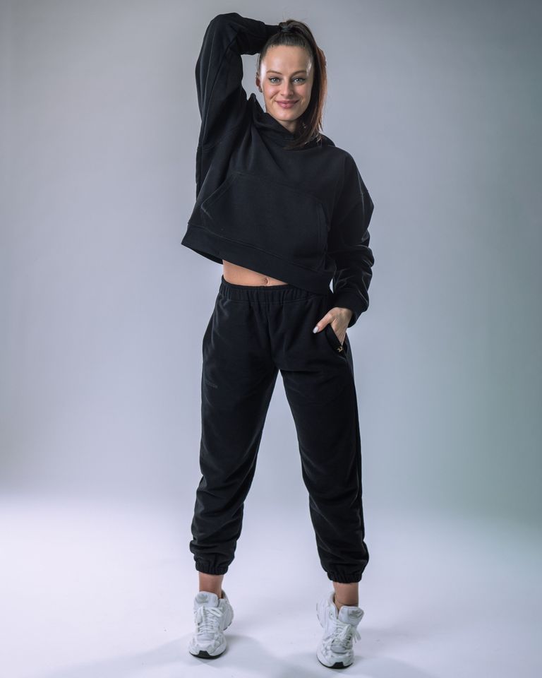 Dámská mikina oversize s kapucí černá S-3