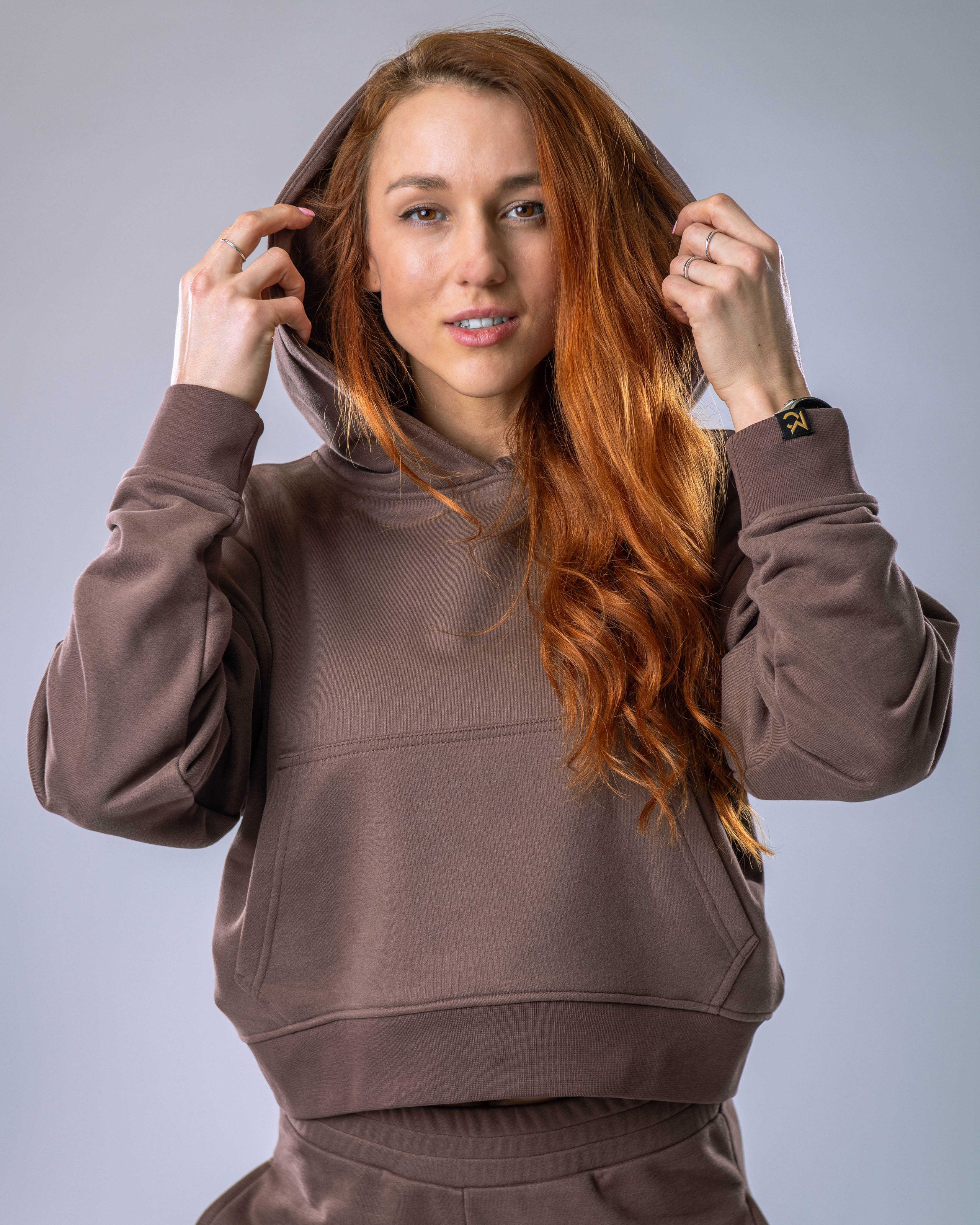 Dámská mikina oversize s kapucí hnědá M-0