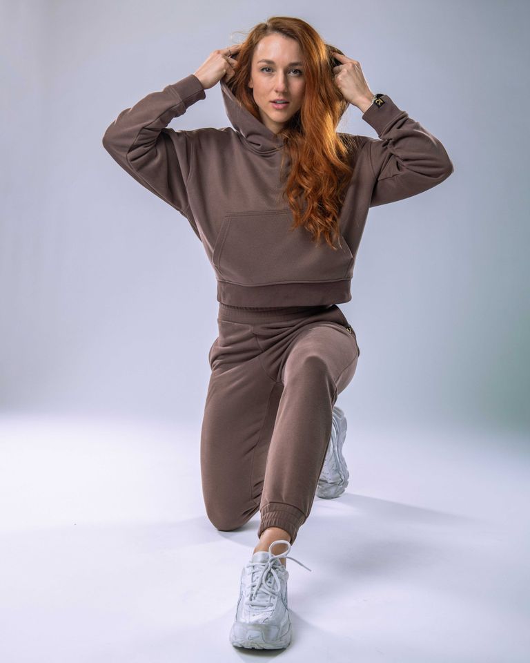 Dámská mikina oversize s kapucí hnědá M-3