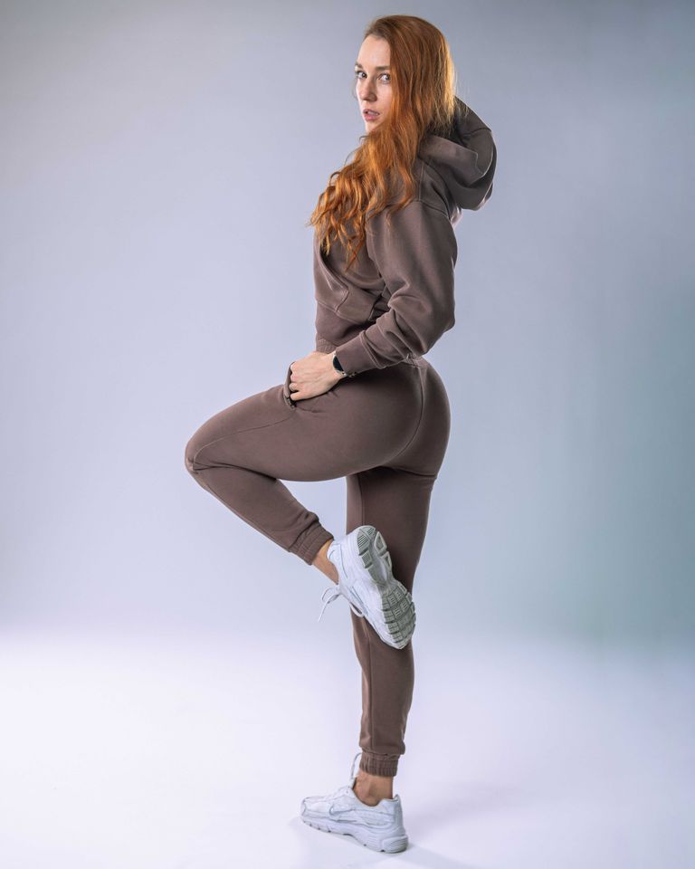 Dámská mikina oversize s kapucí hnědá S-4