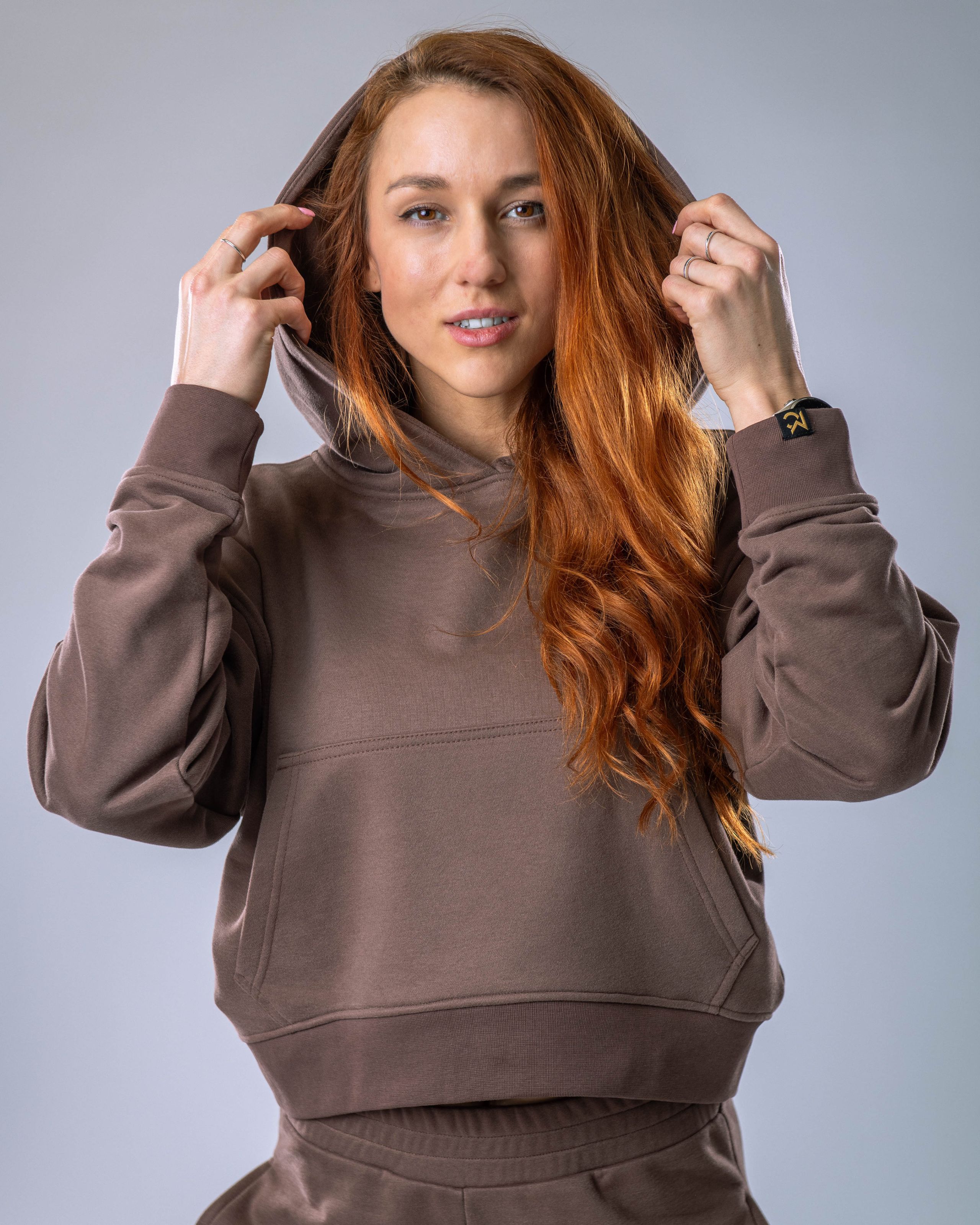 Dámská mikina oversize s kapucí hnědá XS-0