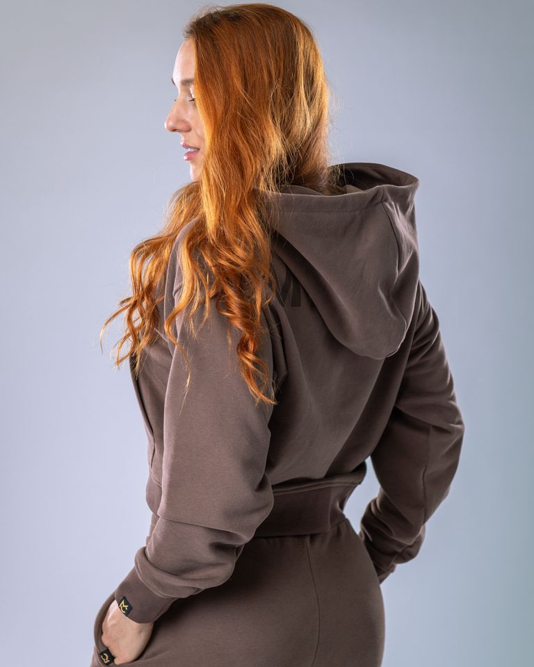 Dámská mikina oversize s kapucí hnědá XS-1