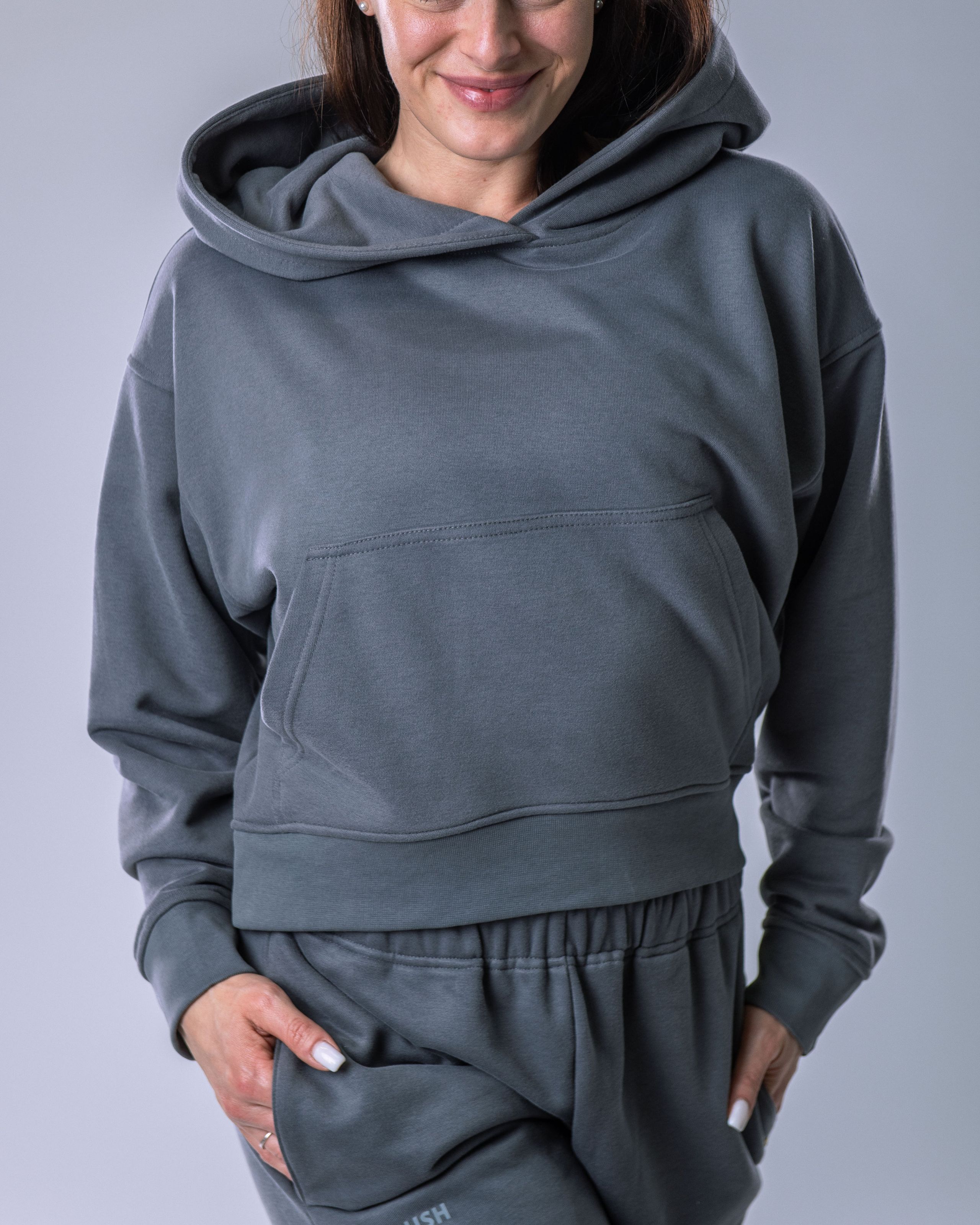 Dámská mikina oversize s kapucí šedá M-0