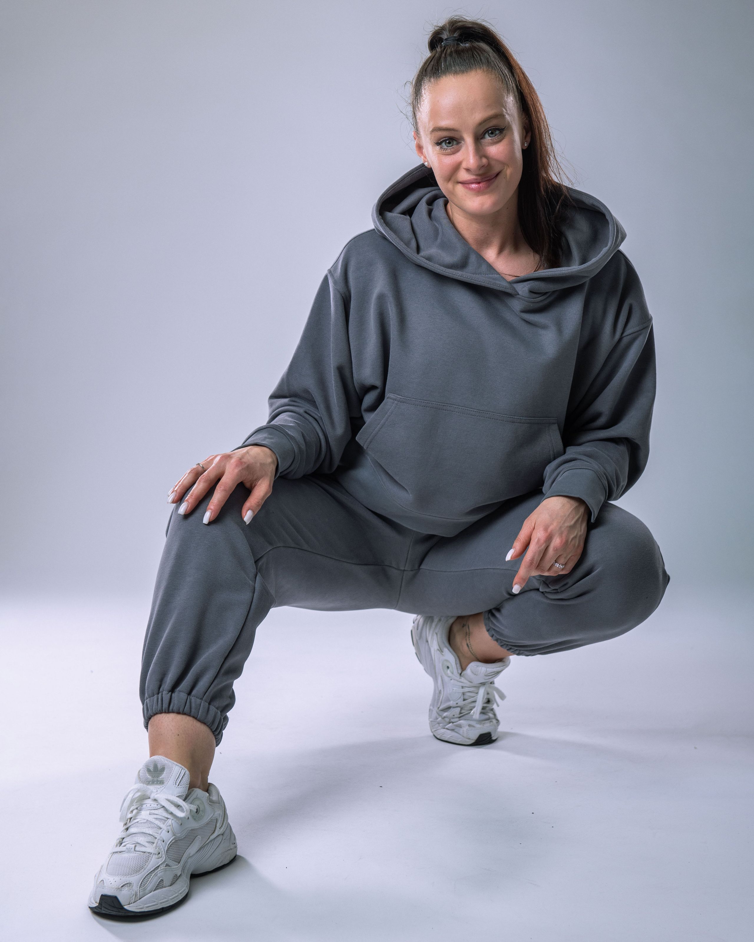 Dámská mikina oversize s kapucí šedá XS-1