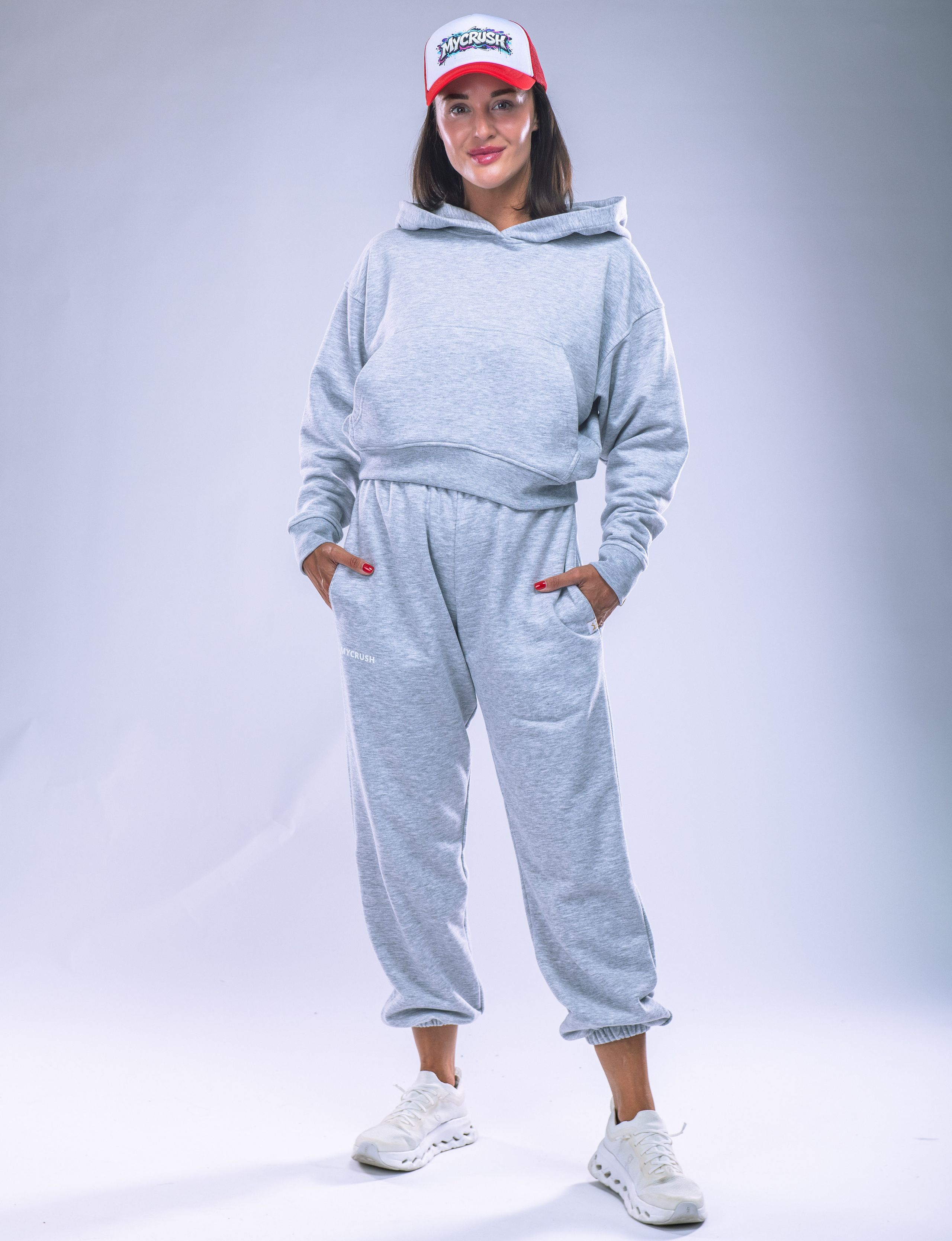 Dámská mikina oversize s kapucí šedý melír M-1
