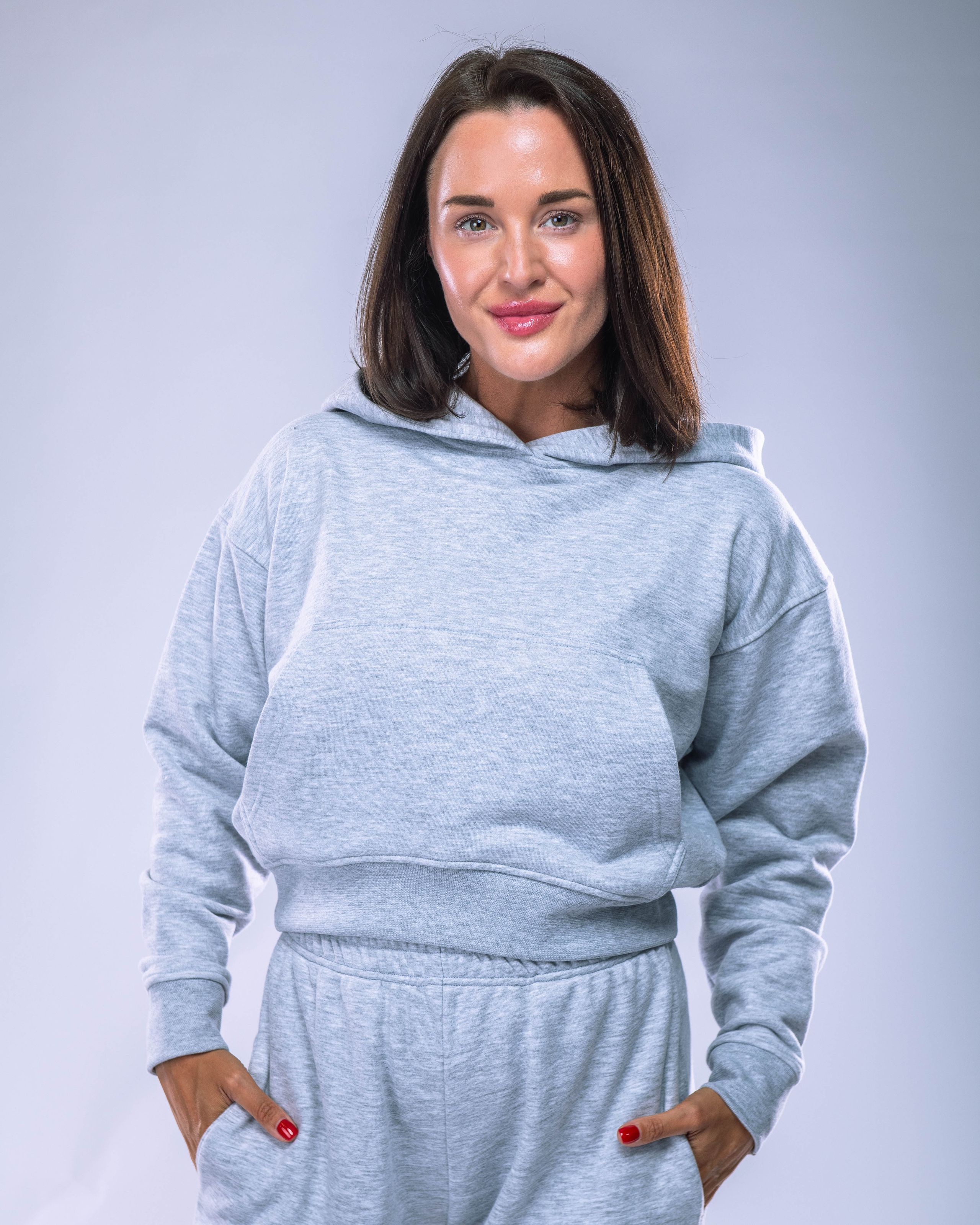 Dámská mikina oversize s kapucí šedý melír S-0