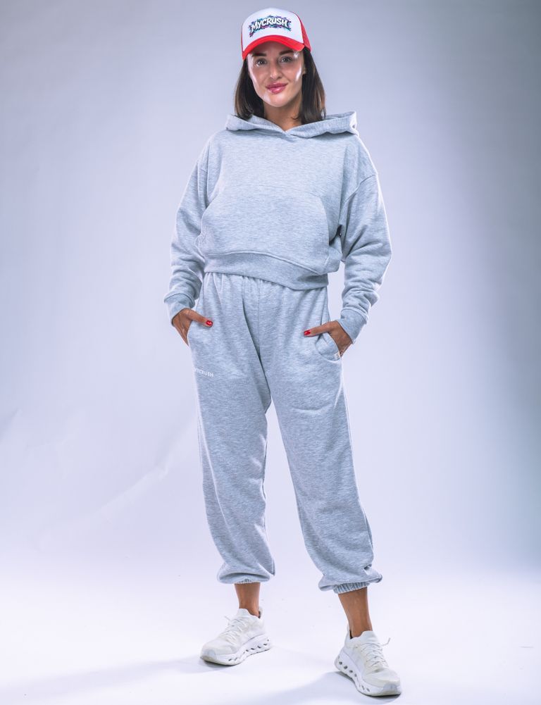 Dámská mikina oversize s kapucí šedý melír S-0