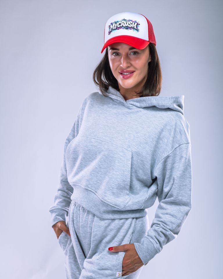 Dámská mikina oversize s kapucí šedý melír S-2