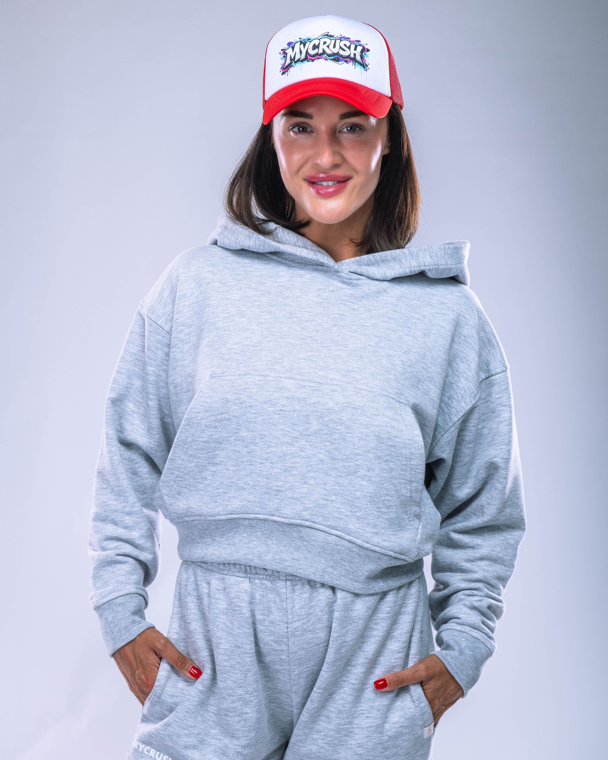 Dámská mikina oversize s kapucí šedý melír S-6