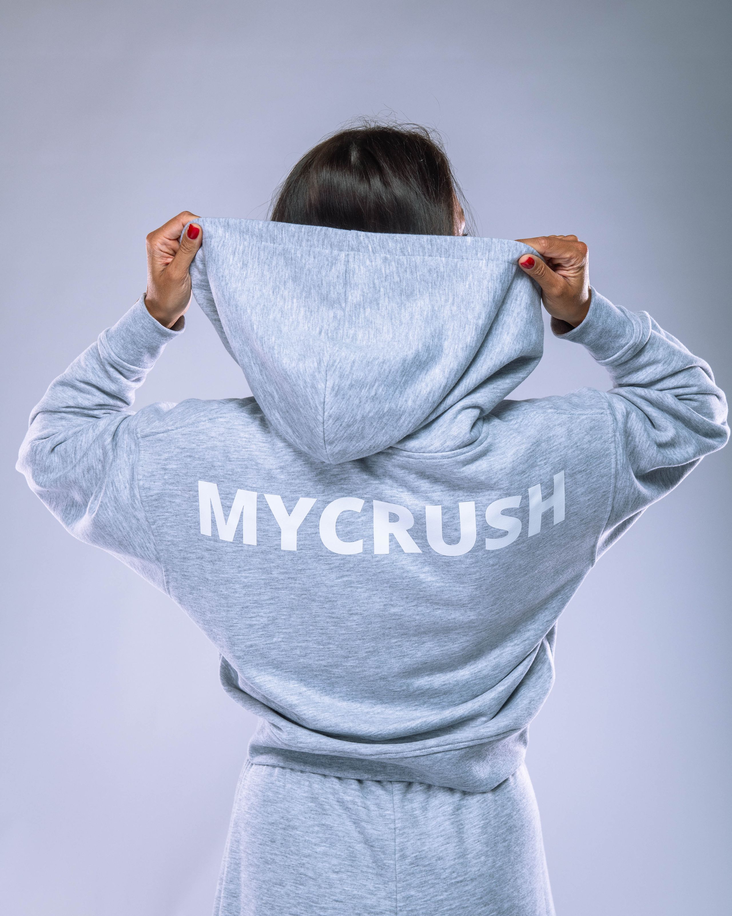 Dámská mikina oversize s kapucí šedý melír XS-2