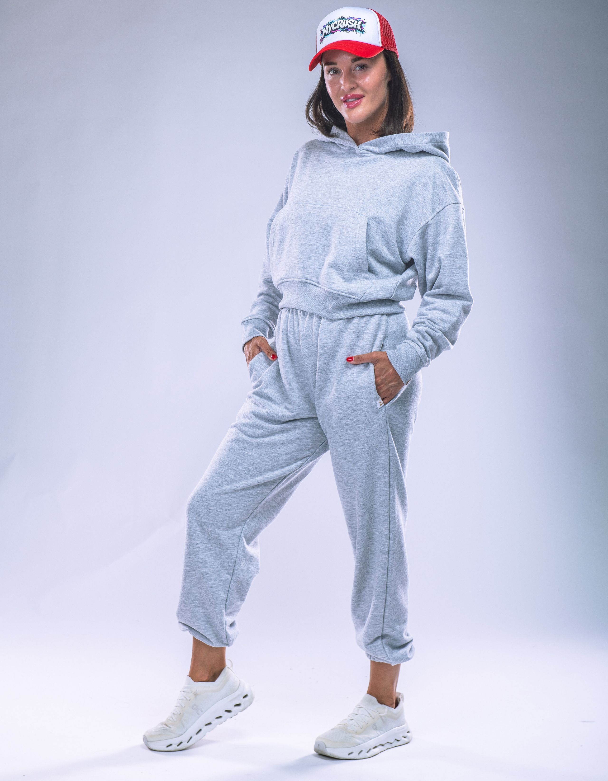 Dámská mikina oversize s kapucí šedý melír XS-5