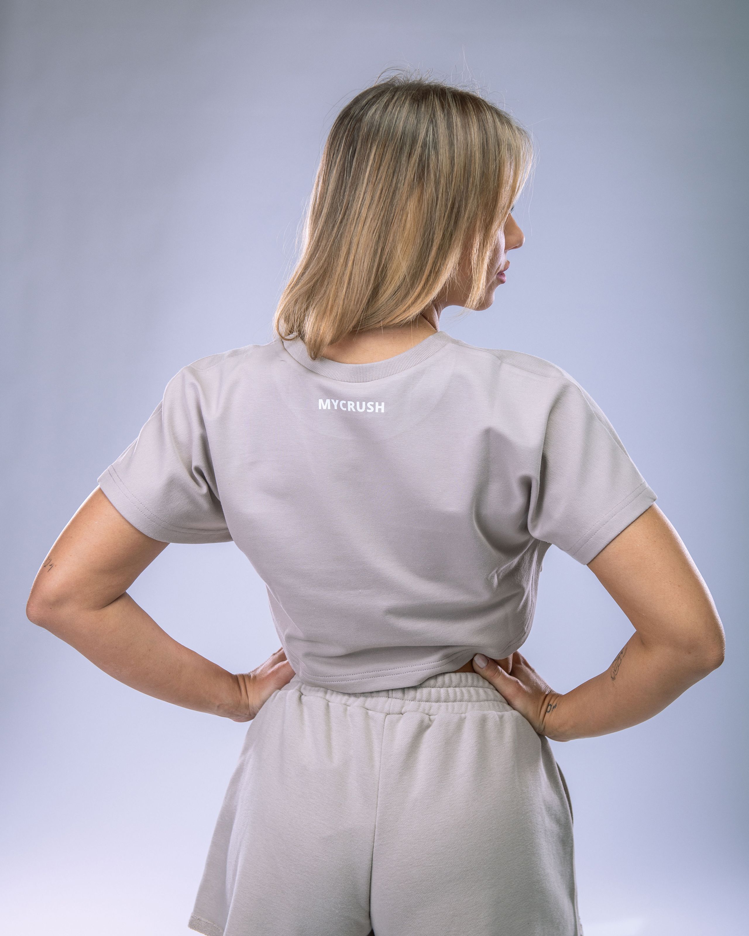Dámské Oversize Croptop tričko béžové XS-7