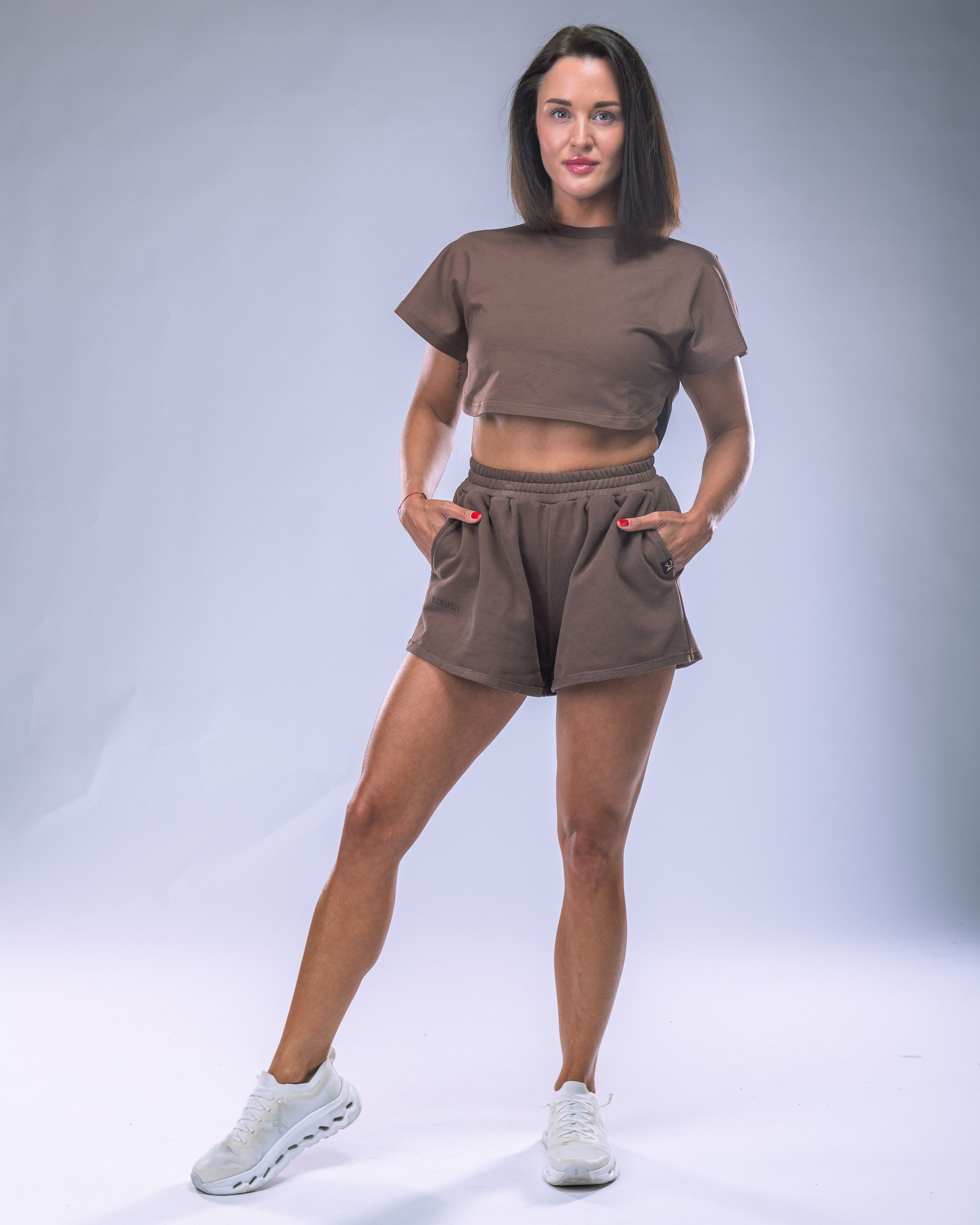 Dámské Oversize Croptop tričko hnědé XS-8