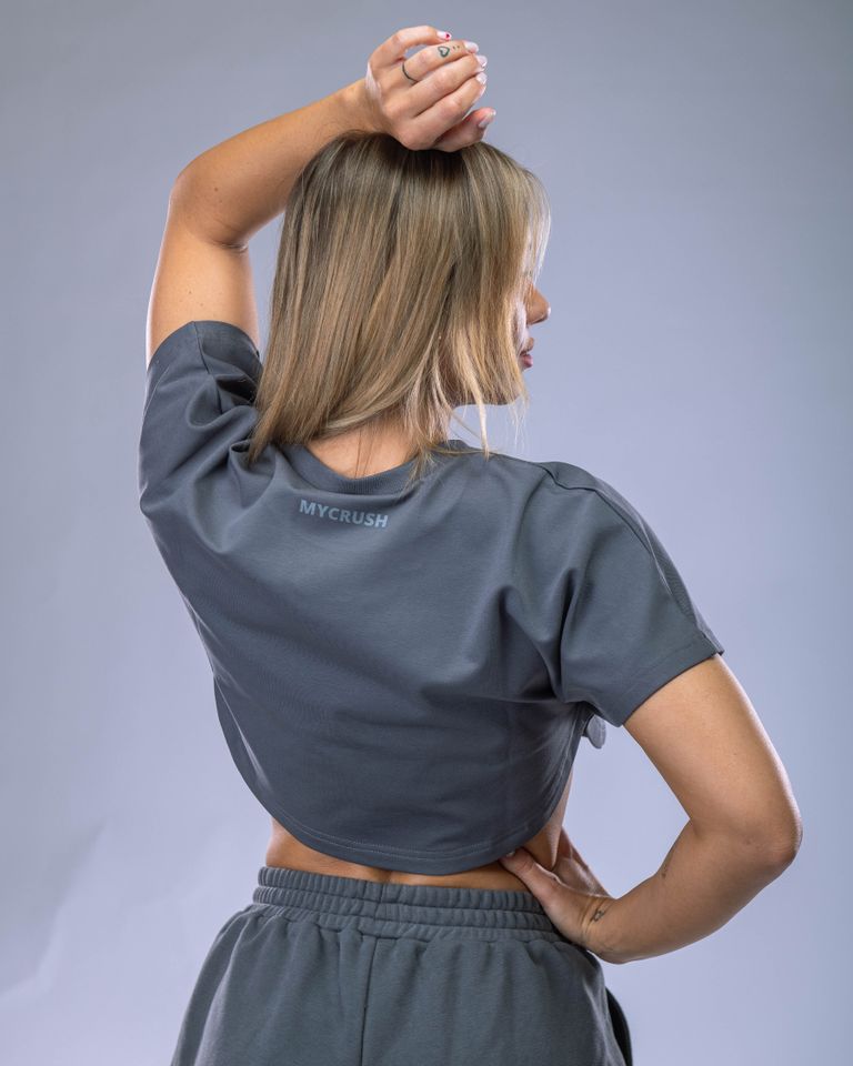 Dámské Oversize Croptop tričko šedé L-0