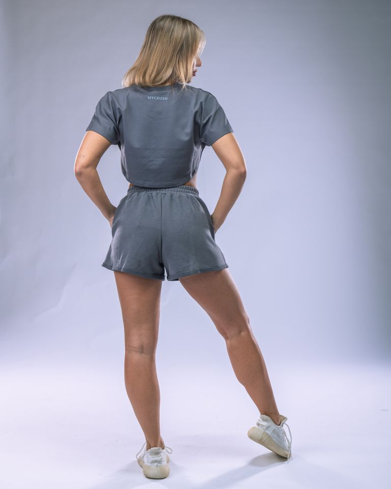Dámské Oversize Croptop tričko šedé M-3