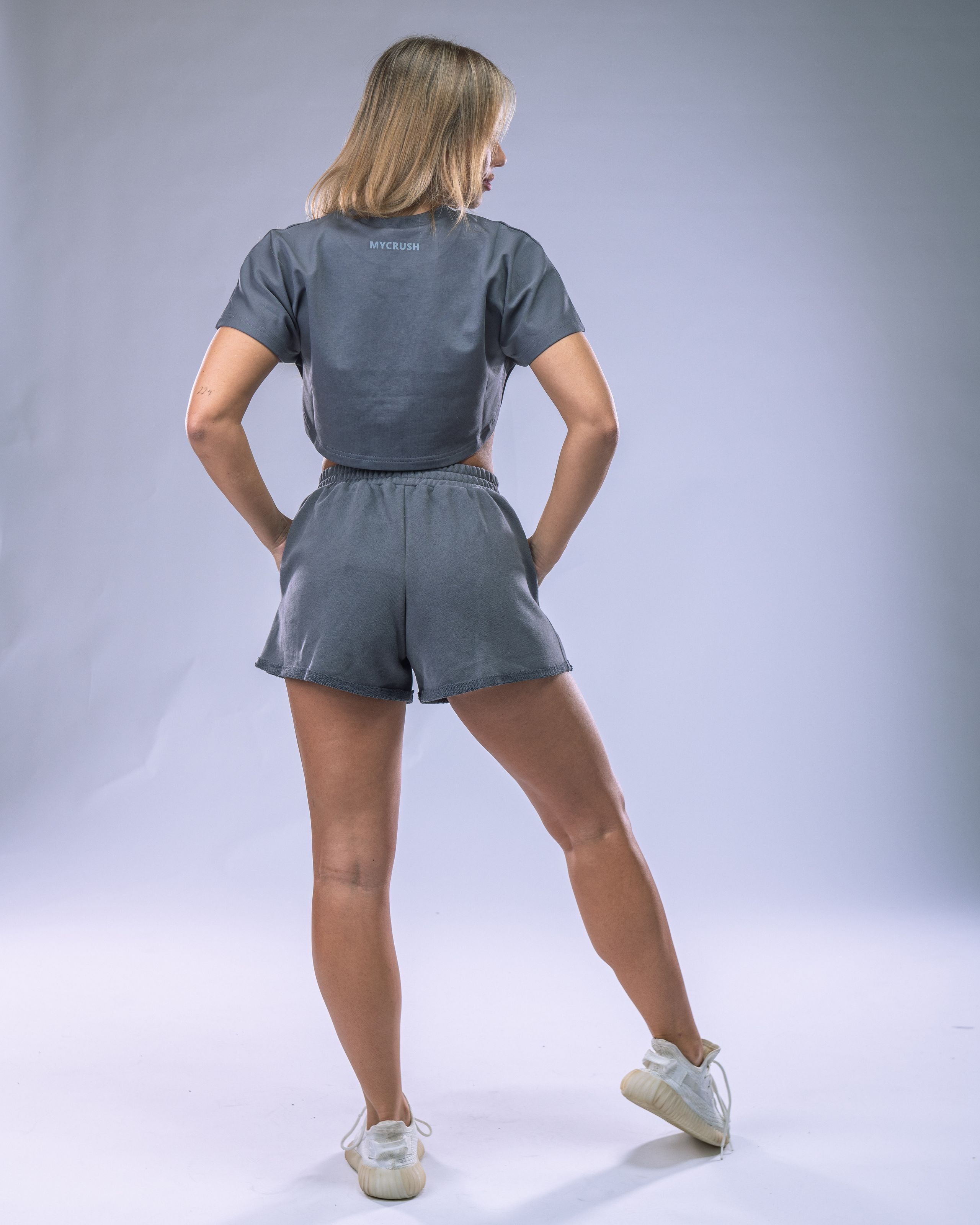 Dámské Oversize Croptop tričko šedé S-4