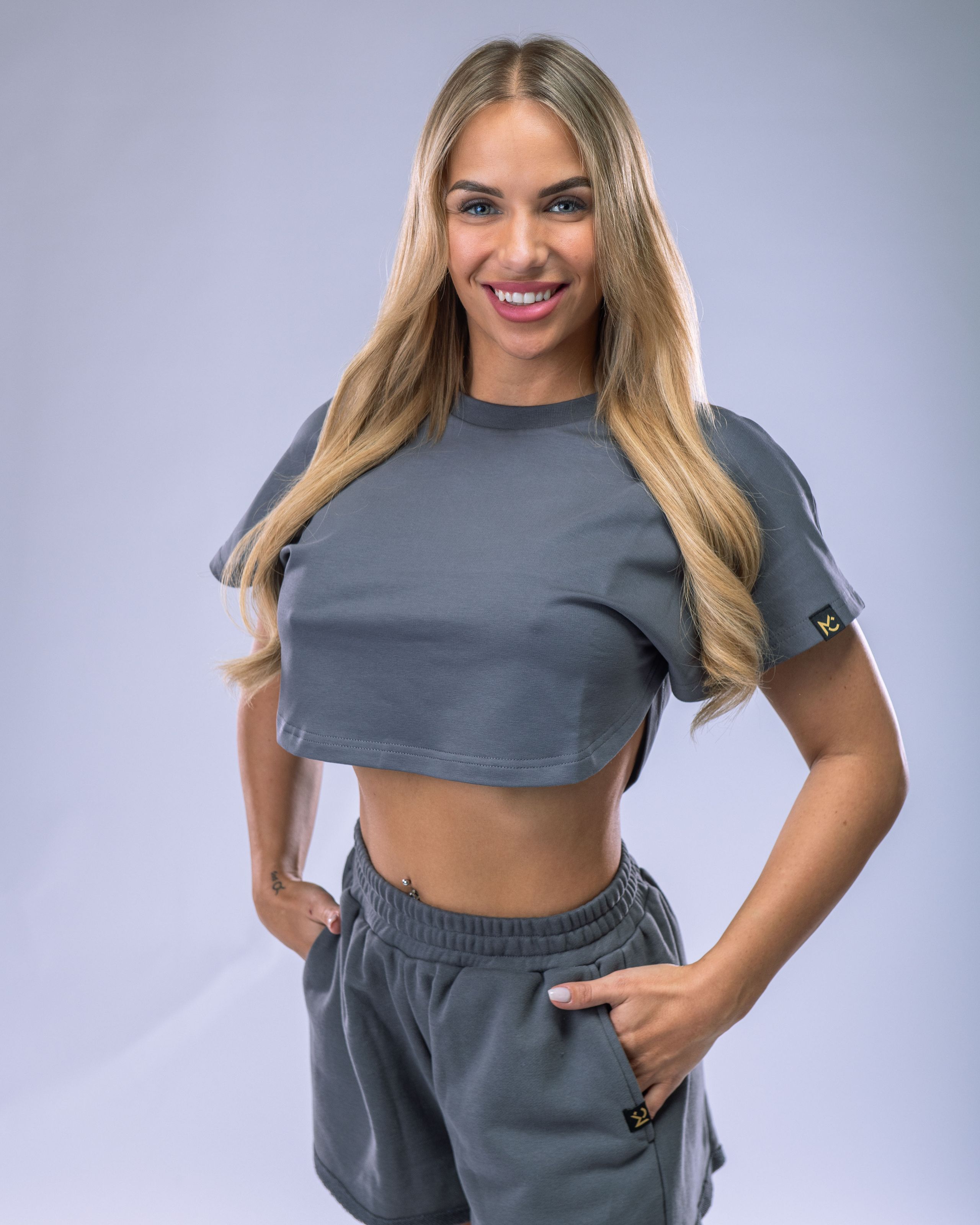 Dámské Oversize Croptop tričko šedé XS-2