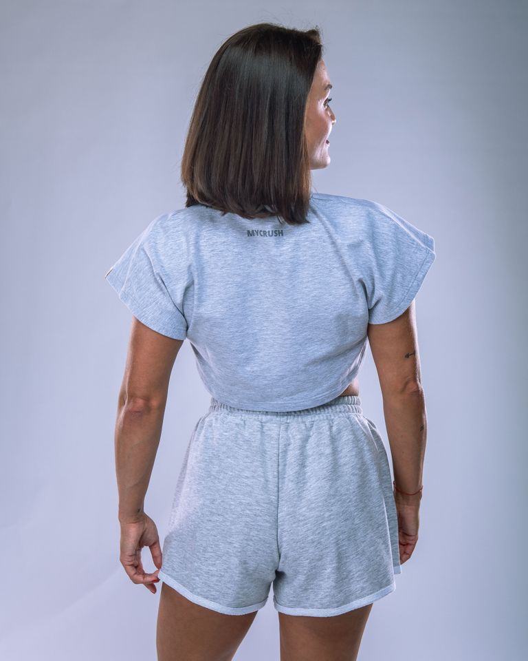 Dámské Oversize Croptop tričko šedý melír M-0