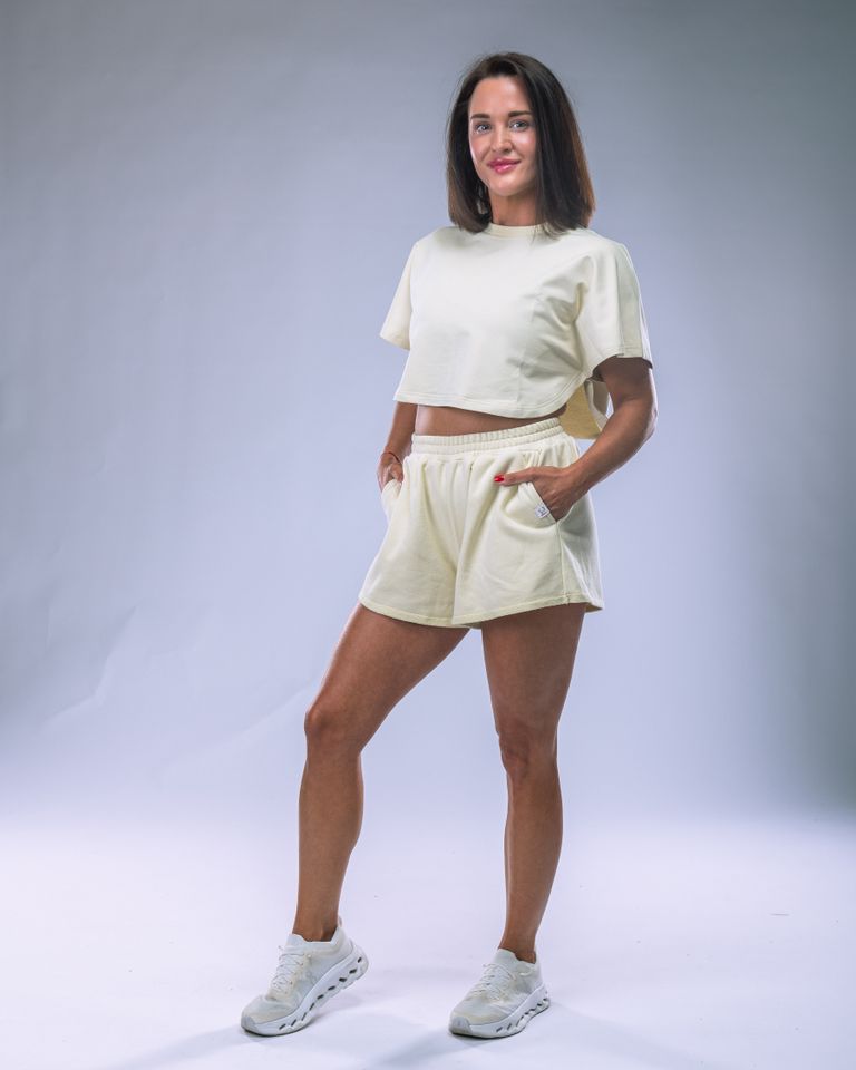 Dámské Oversize Croptop tričko žluté M-1