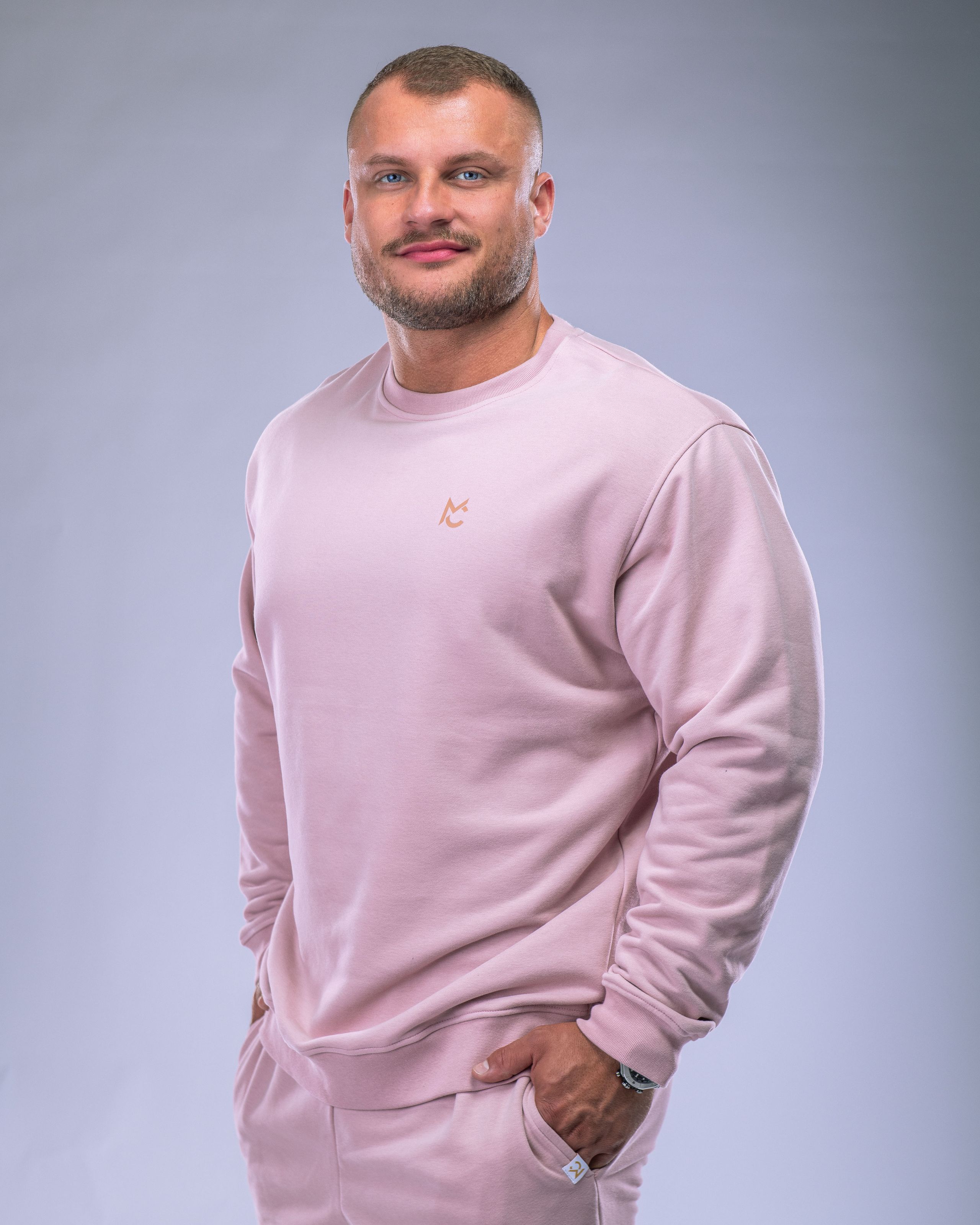 Pánská mikina bez kapuce růžová L-0