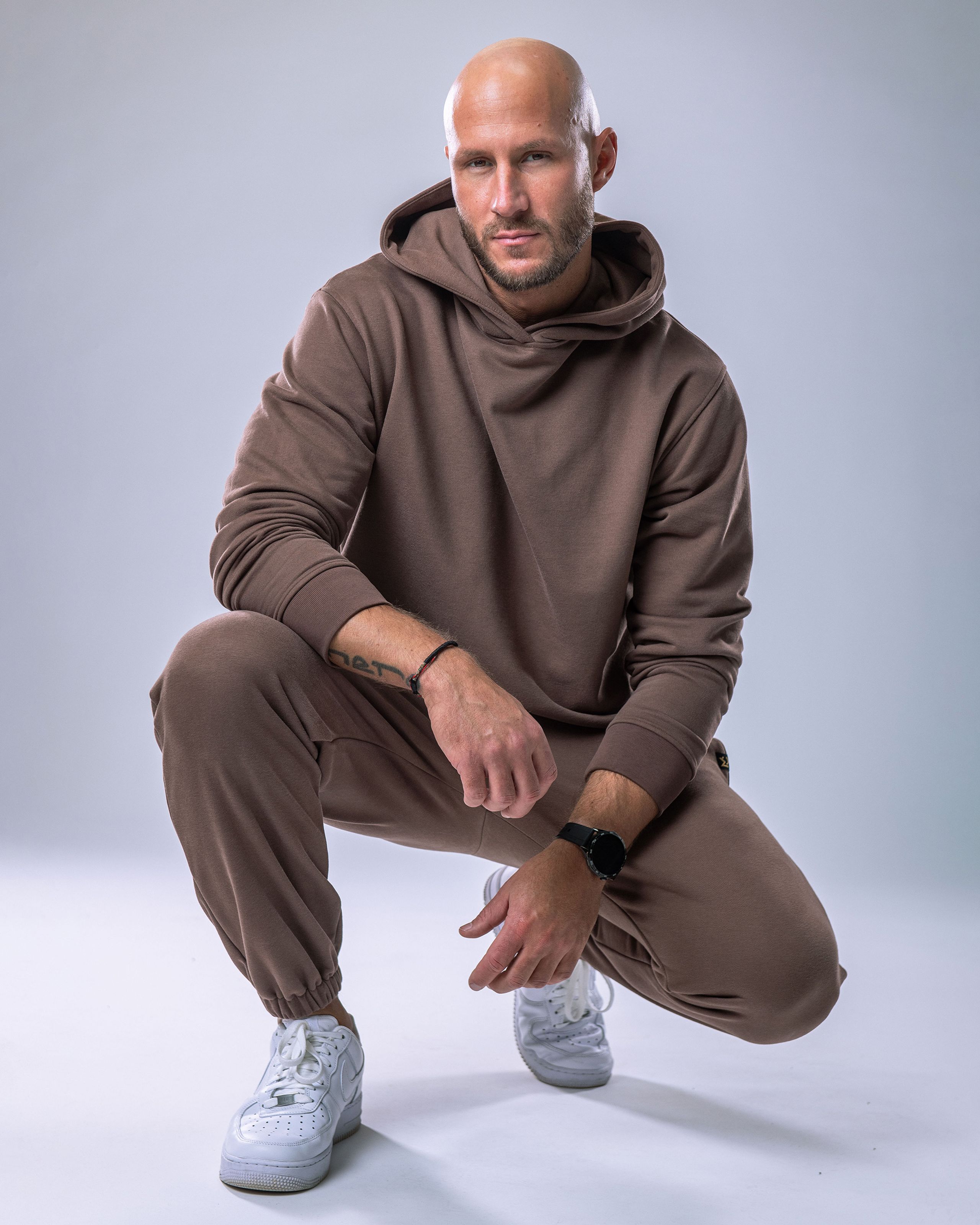 Pánská mikina s kapucí hnědá XL-6