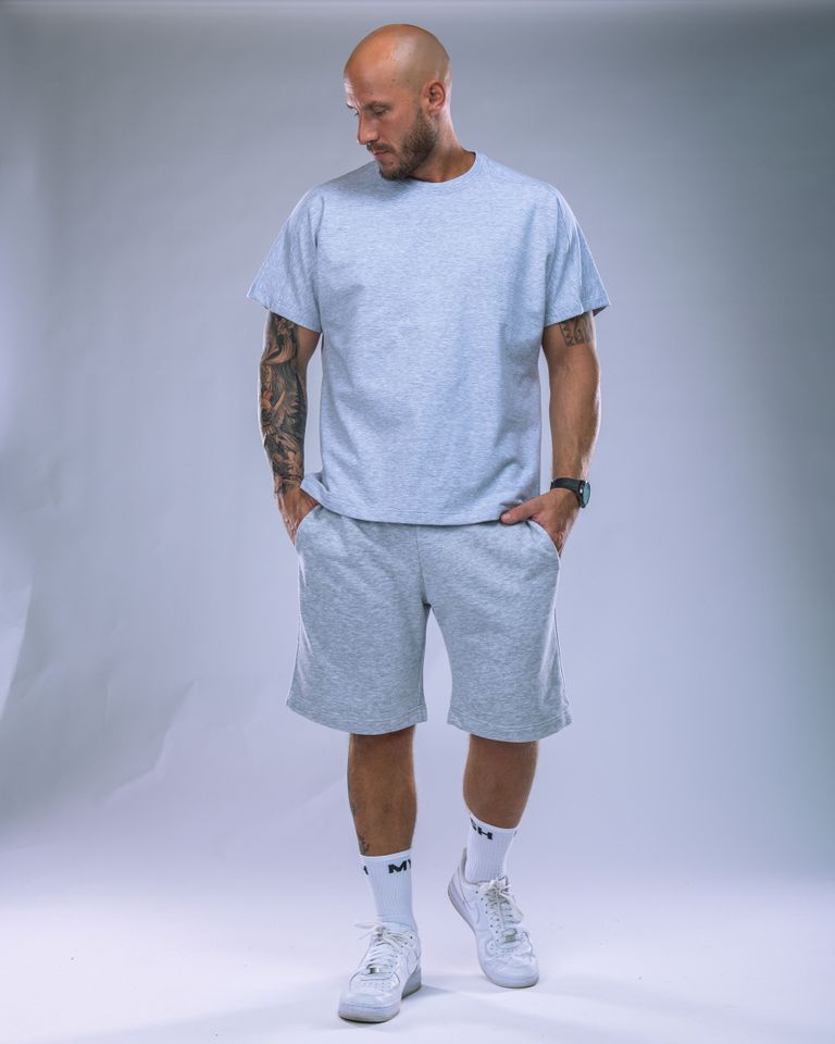 Pánské kraťasy oversize šedý melír L-0