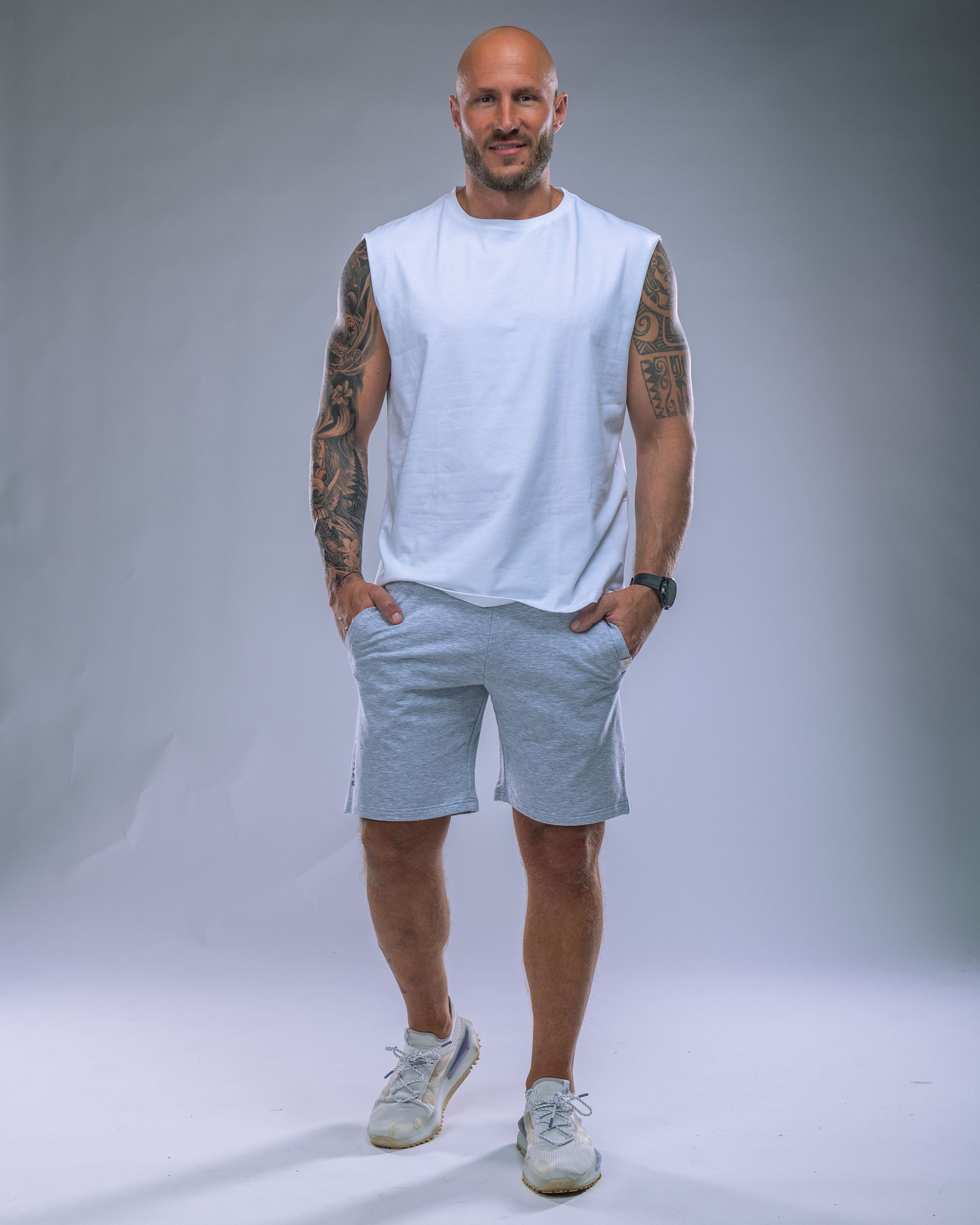 Pánské kraťasy SLIM šedý melír XL-4