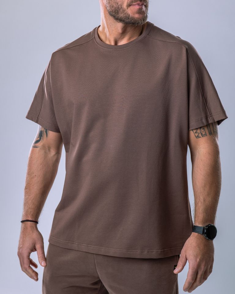 Pánské tričko oversize bez potisku hnědé XL-0