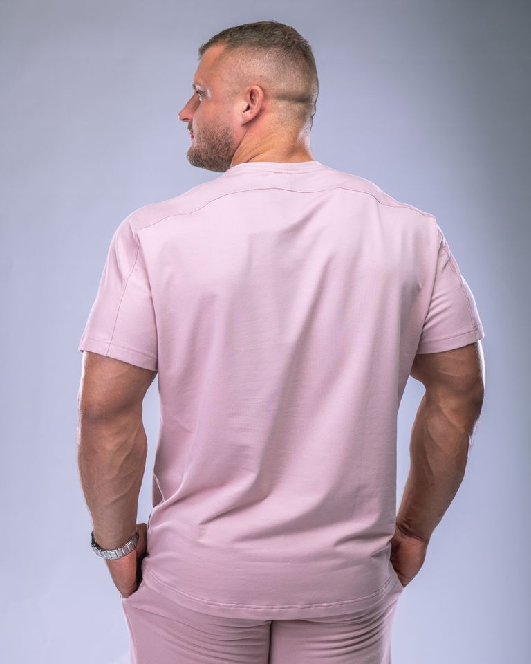 Pánské tričko oversize bez potisku růžové L-0
