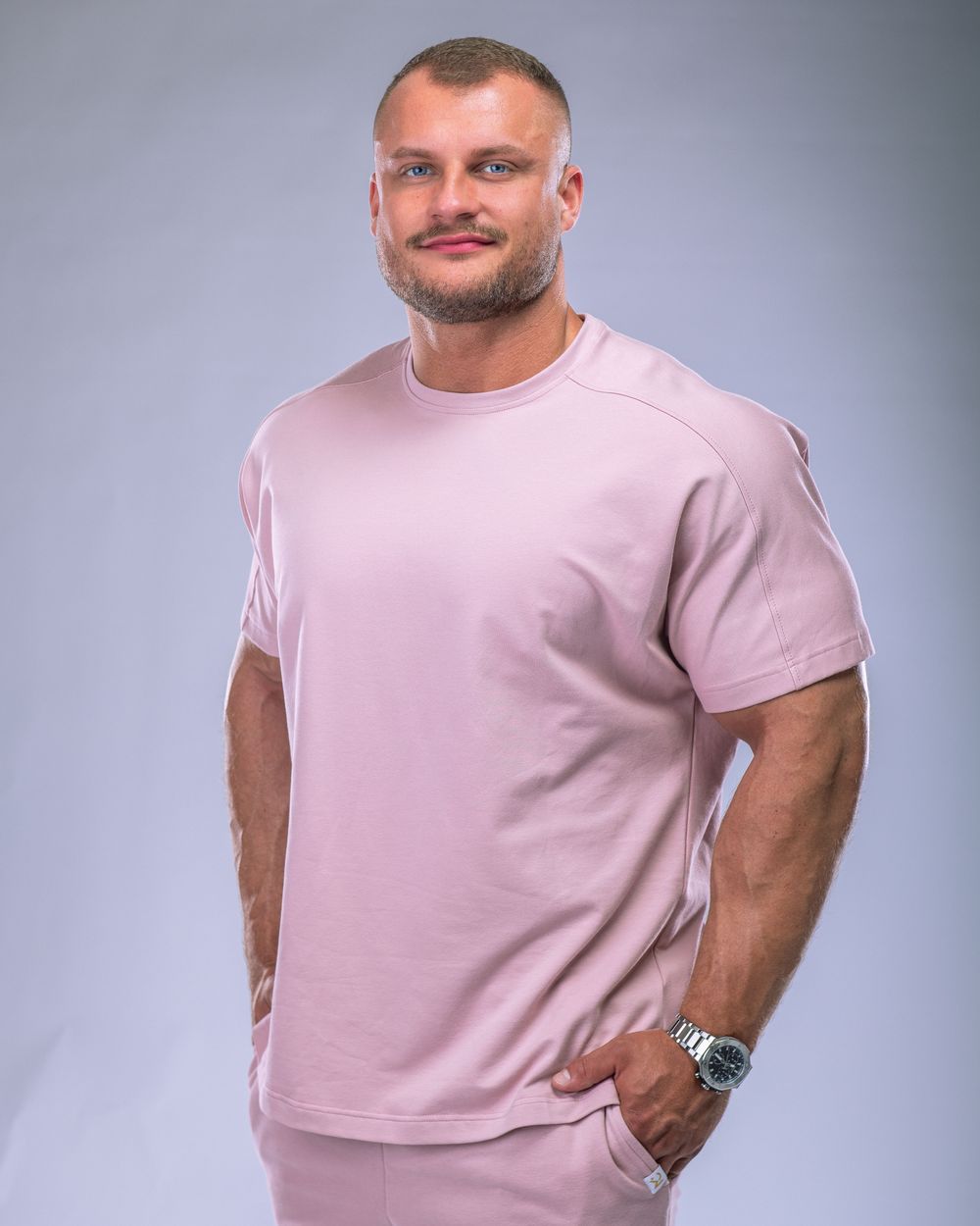 Pánské tričko oversize bez potisku růžové XL