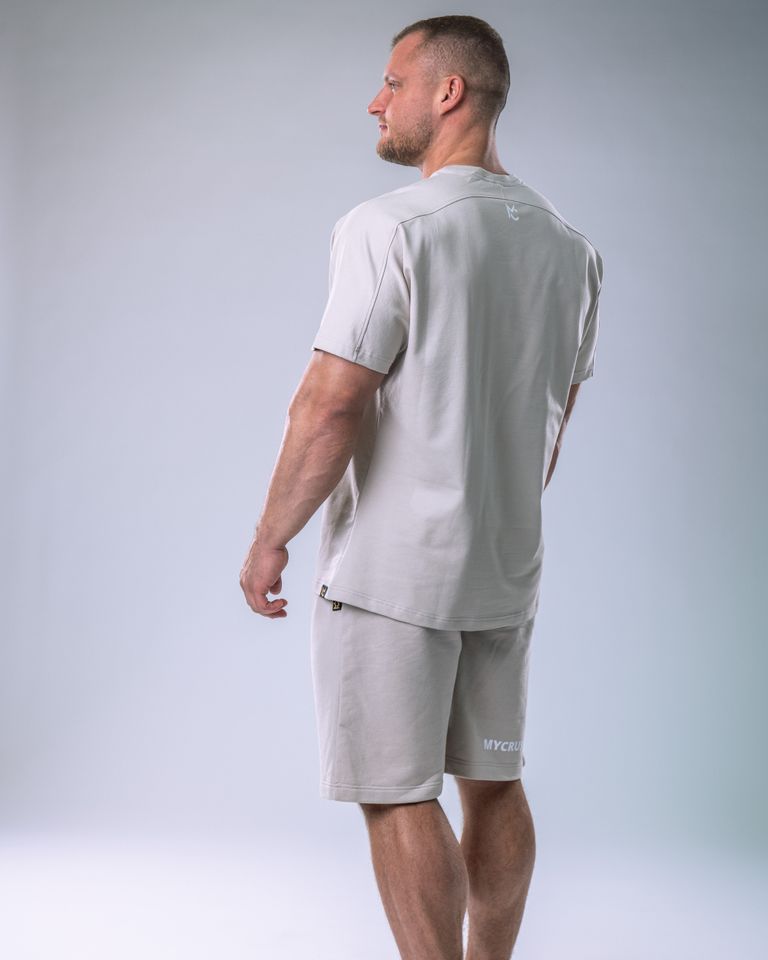 Pánské tričko oversize s malým potiskem béžové M-5