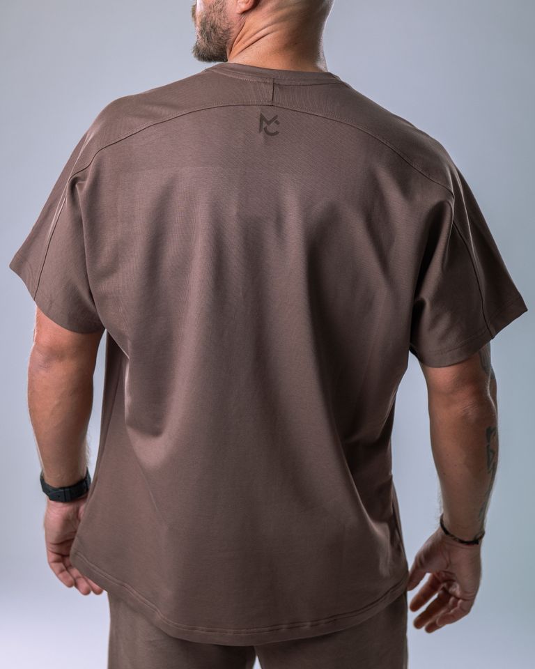 Pánské tričko oversize s malým potiskem hnědé L-0
