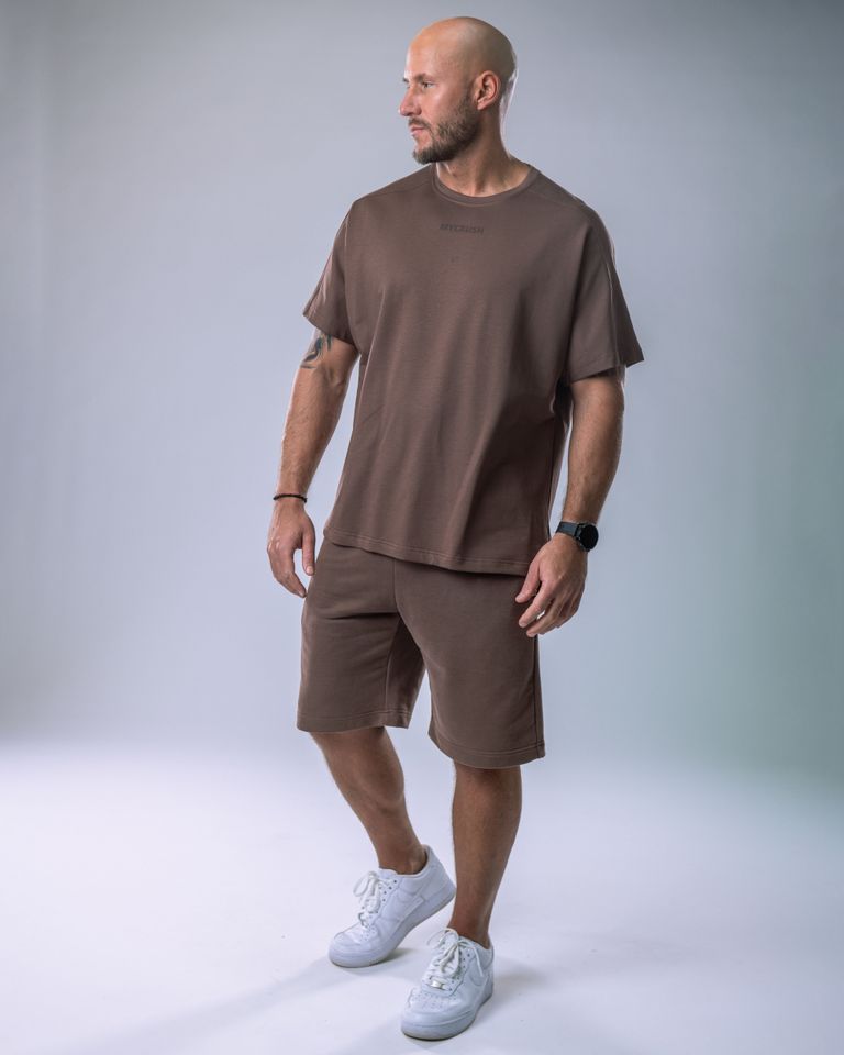Pánské tričko oversize s malým potiskem hnědé XL-2