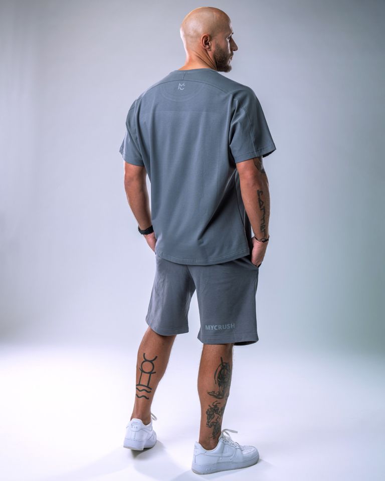 Pánské tričko oversize s malým potiskem šedé L-1