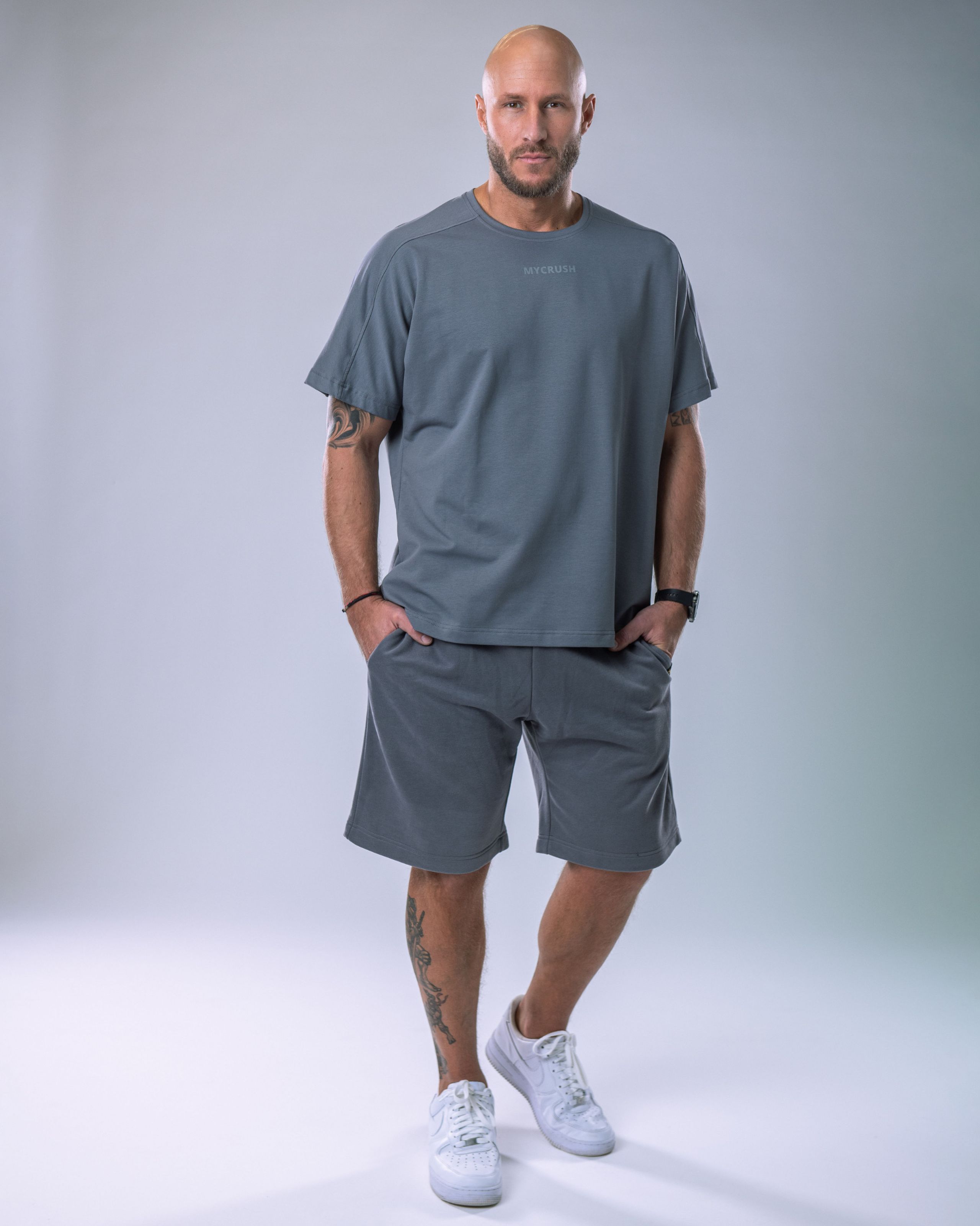Pánské tričko oversize s malým potiskem šedé XL-0