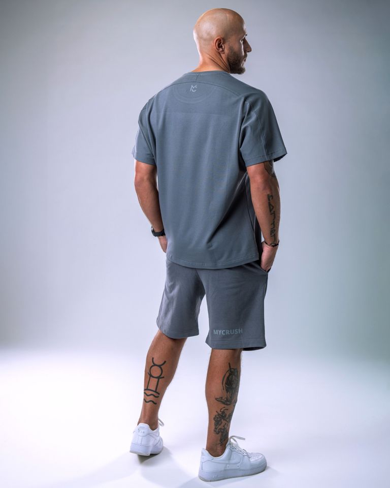 Pánské tričko oversize s malým potiskem šedé XL-2